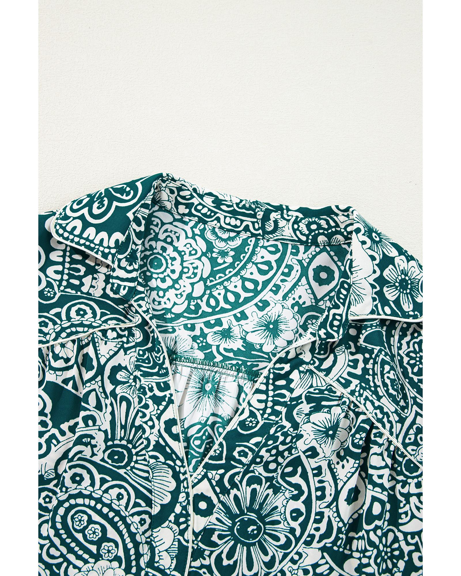 Green Floral Flounce Sleeve Split Neck Plus Size Dress - 1X