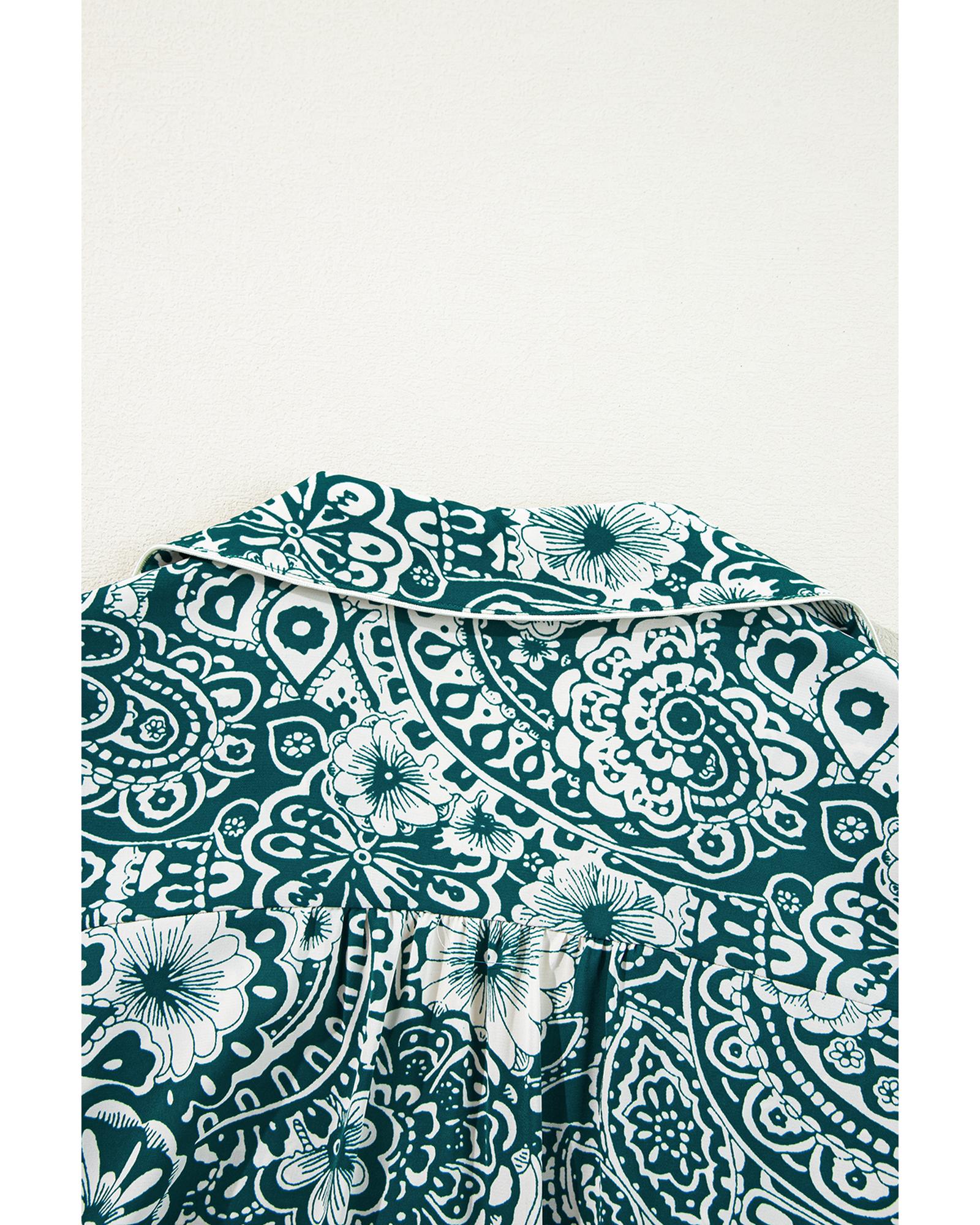 Green Floral Flounce Sleeve Split Neck Plus Size Dress - 1X 3