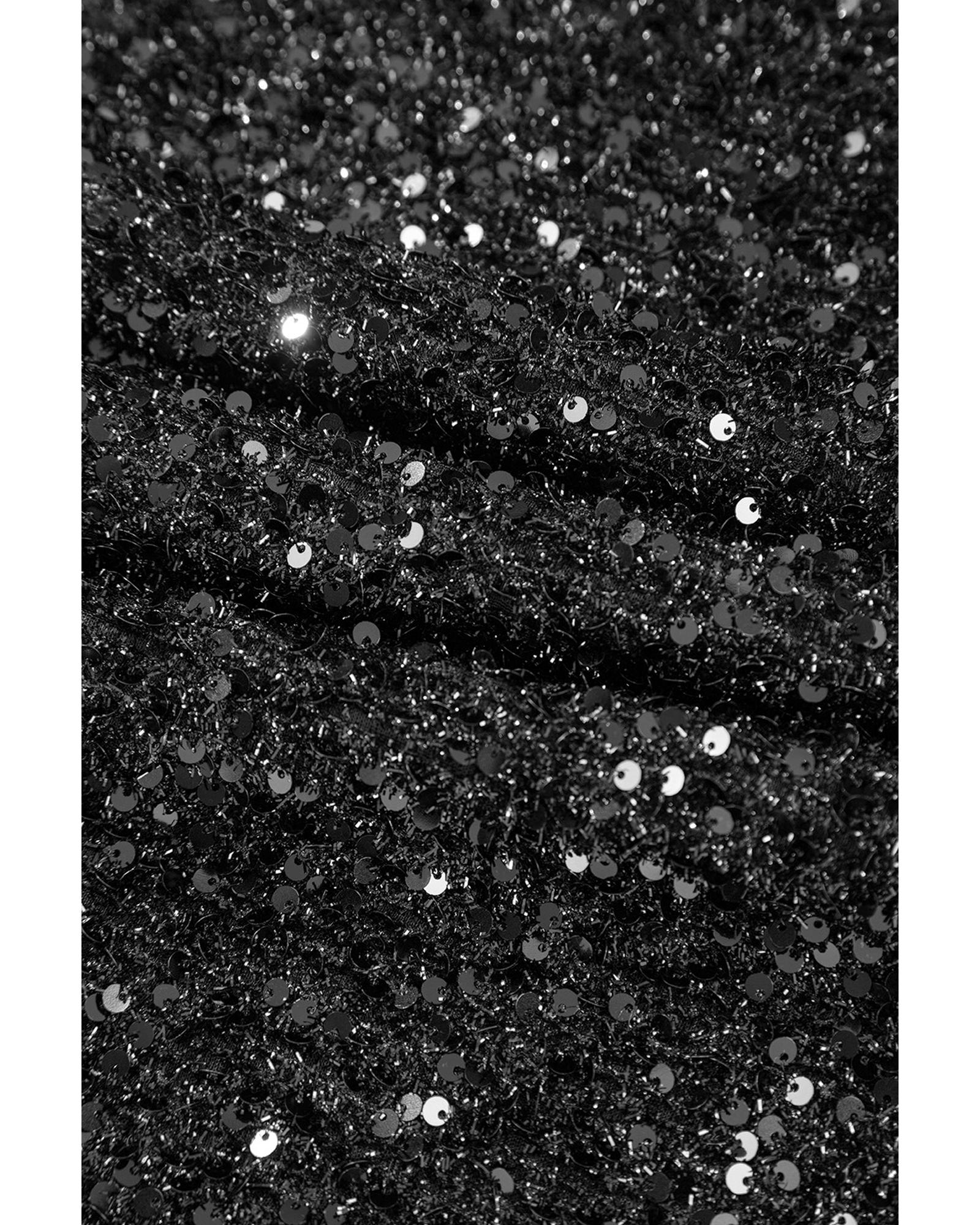 Color black Plus Size Bubble Sleeve V Neck Sequin Dress - 4X