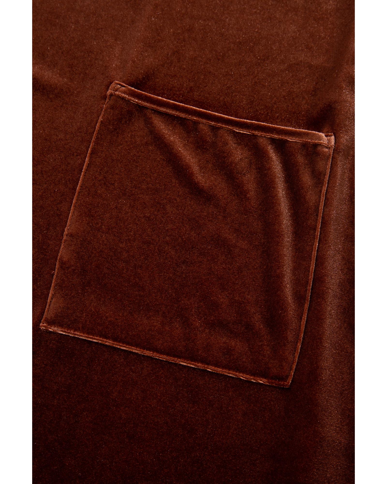 Coffee Plus Size V Neck Collared Pleated Back Rounded Hem Velvet Dress - 4X 8