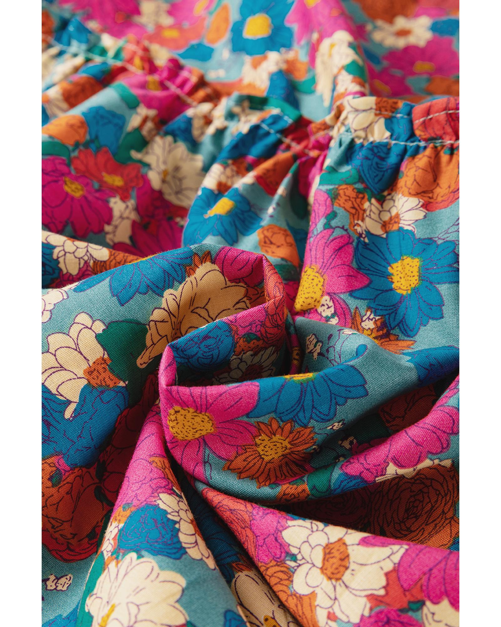 Sky Blue Plus Size Floral Print Shirred Ruffle Tiered Mini Dress - 3X 3