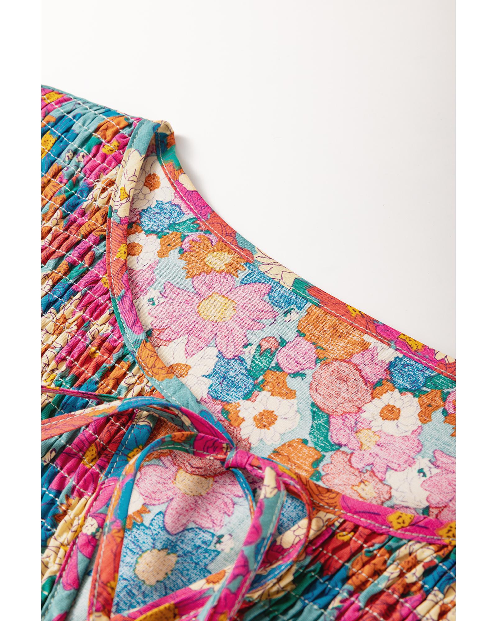 Sky Blue Plus Size Floral Print Shirred Ruffle Tiered Mini Dress - 4X 6