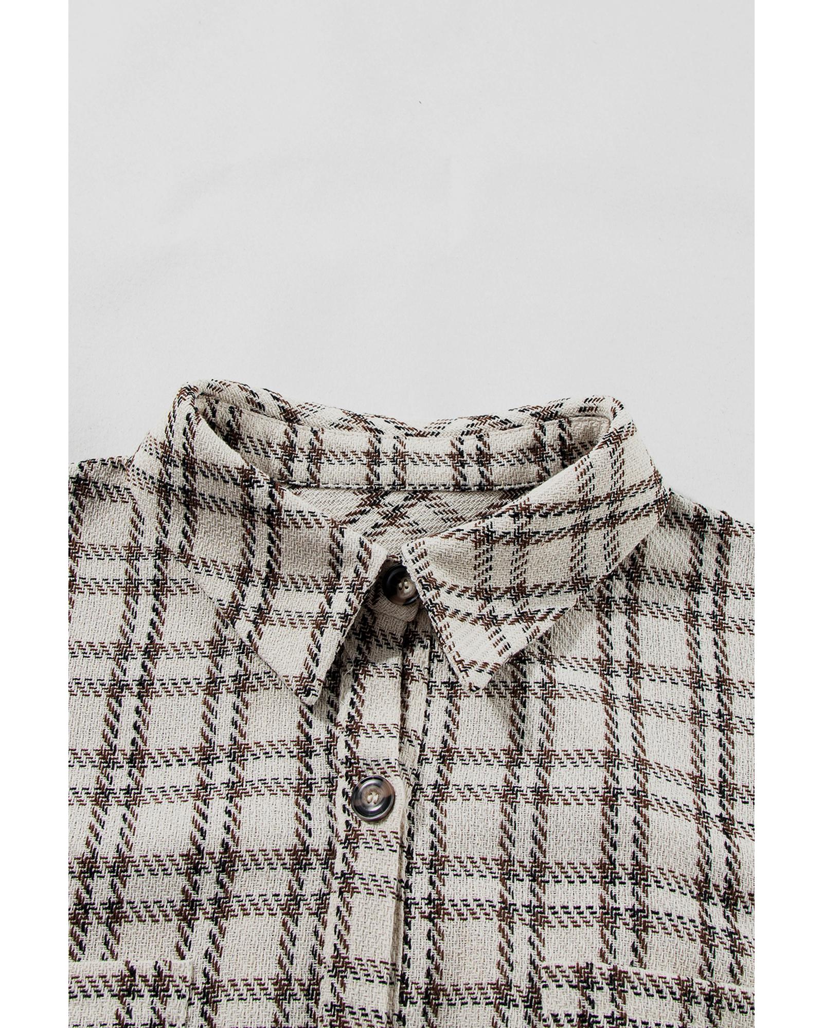 White Stripe Plus Size Plaid Buttoned Raw Hem Tunic Shirt Dress - 2X 3
