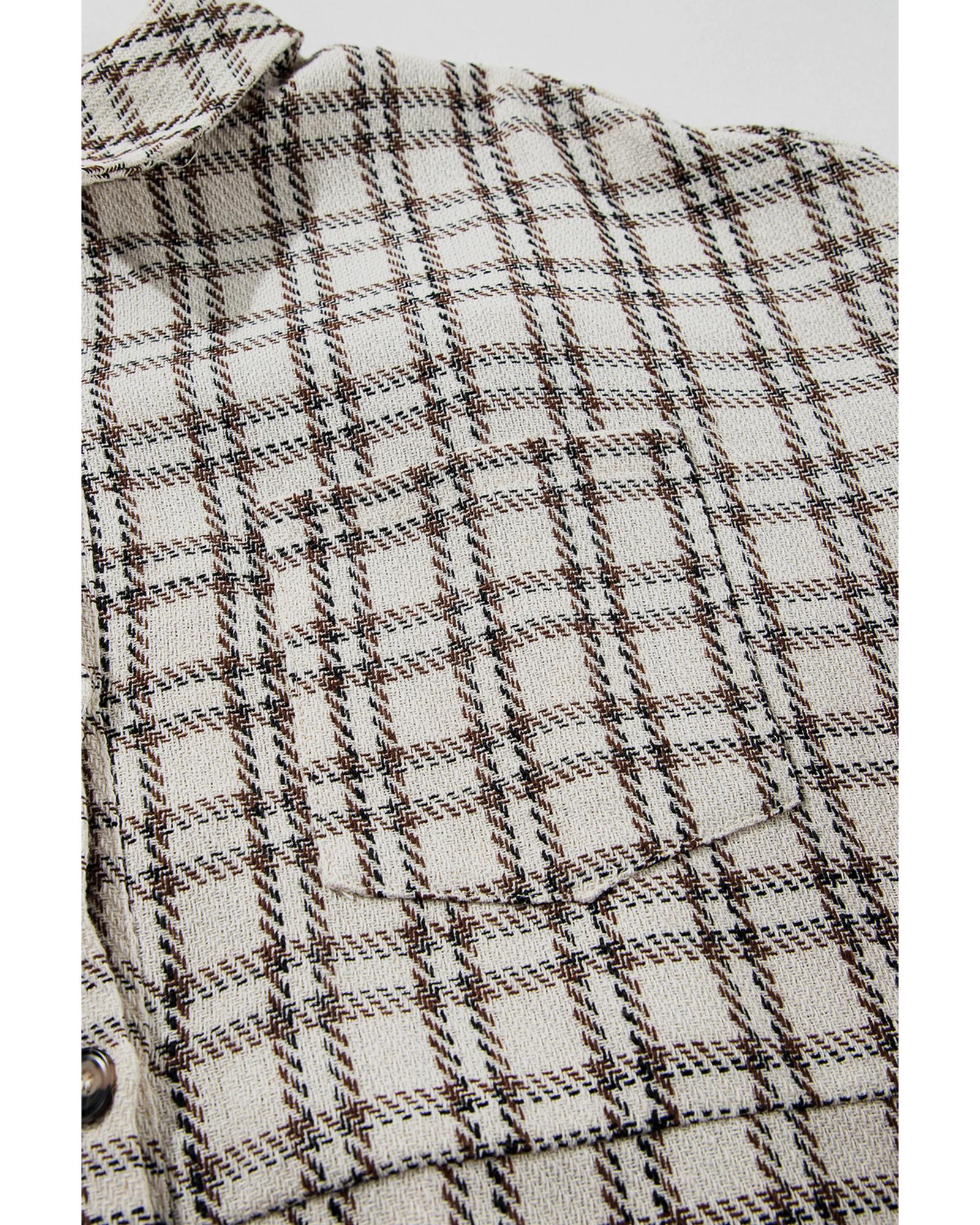 White Stripe Plus Size Plaid Buttoned Raw Hem Tunic Shirt Dress - 2X 7