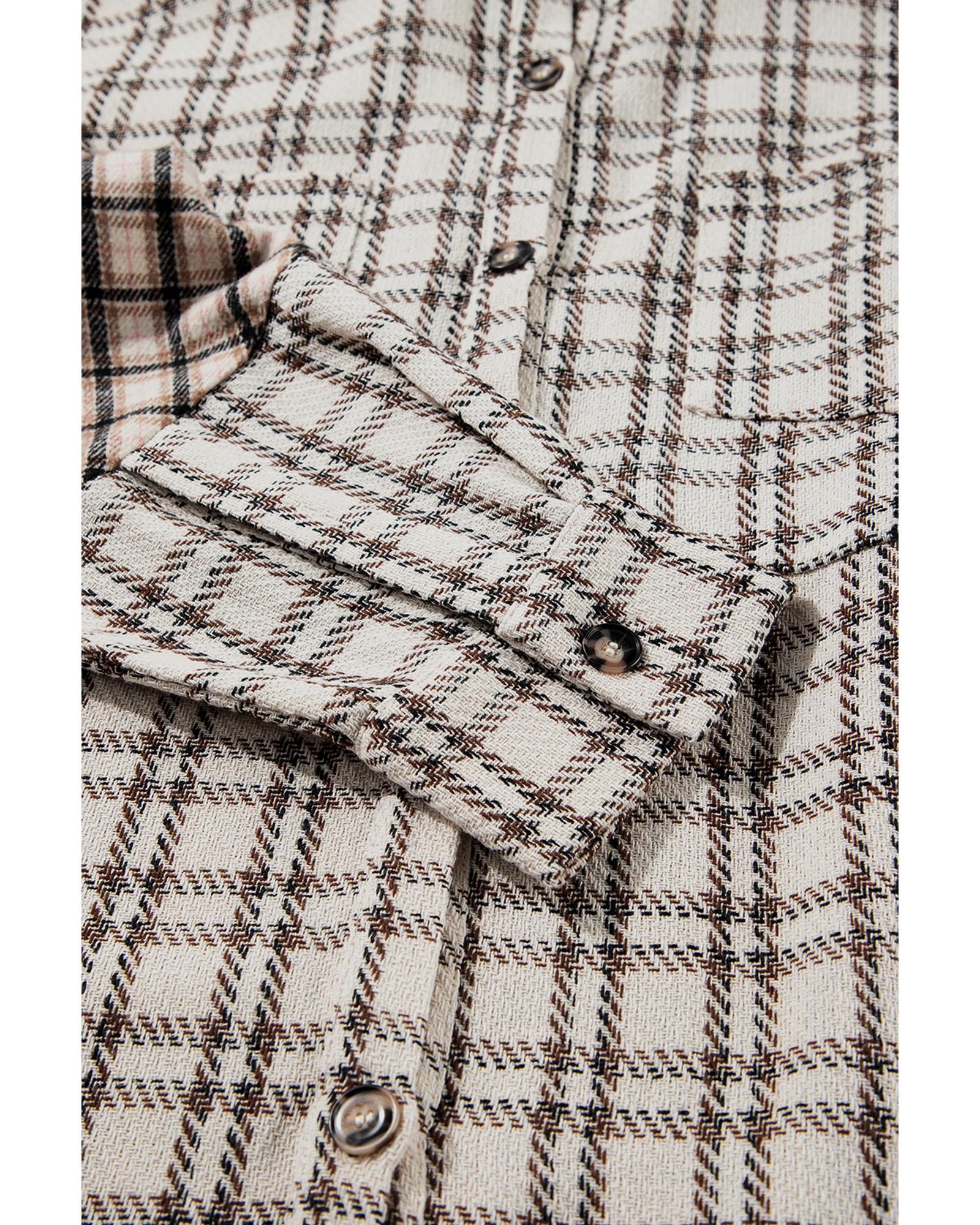 White Stripe Plus Size Plaid Buttoned Raw Hem Tunic Shirt Dress - 3X 8