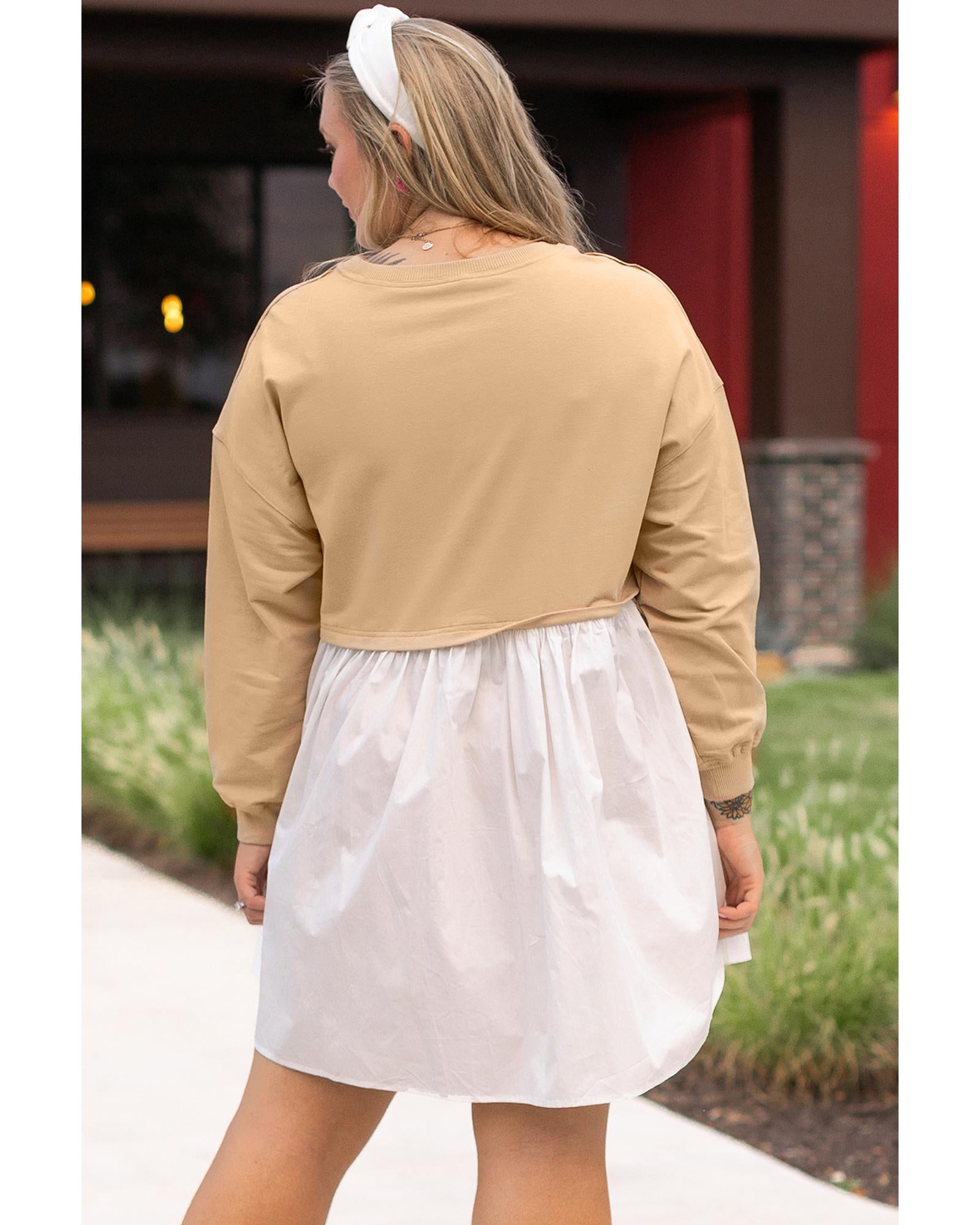 Apricot Color Block Patchwork Ruffled Plus Size Mini Dress - 3X 7