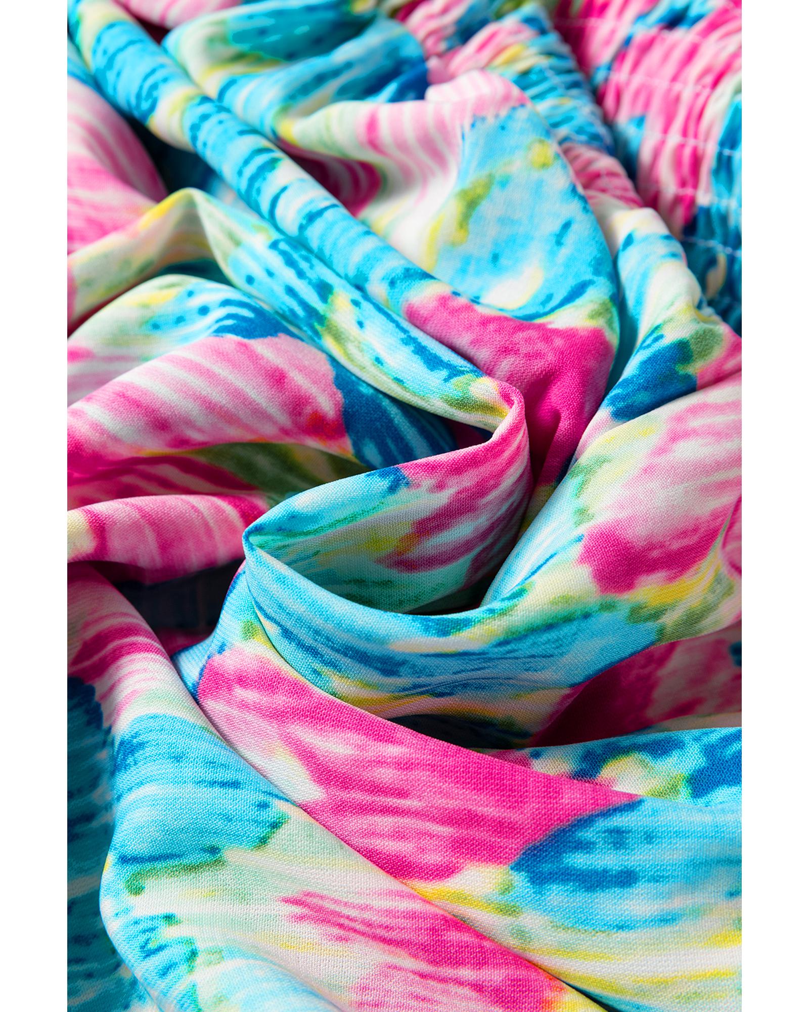 Sky Blue Floral Allover Print Shirred Square Neck Plus Size Maxi Dress - 1X 3