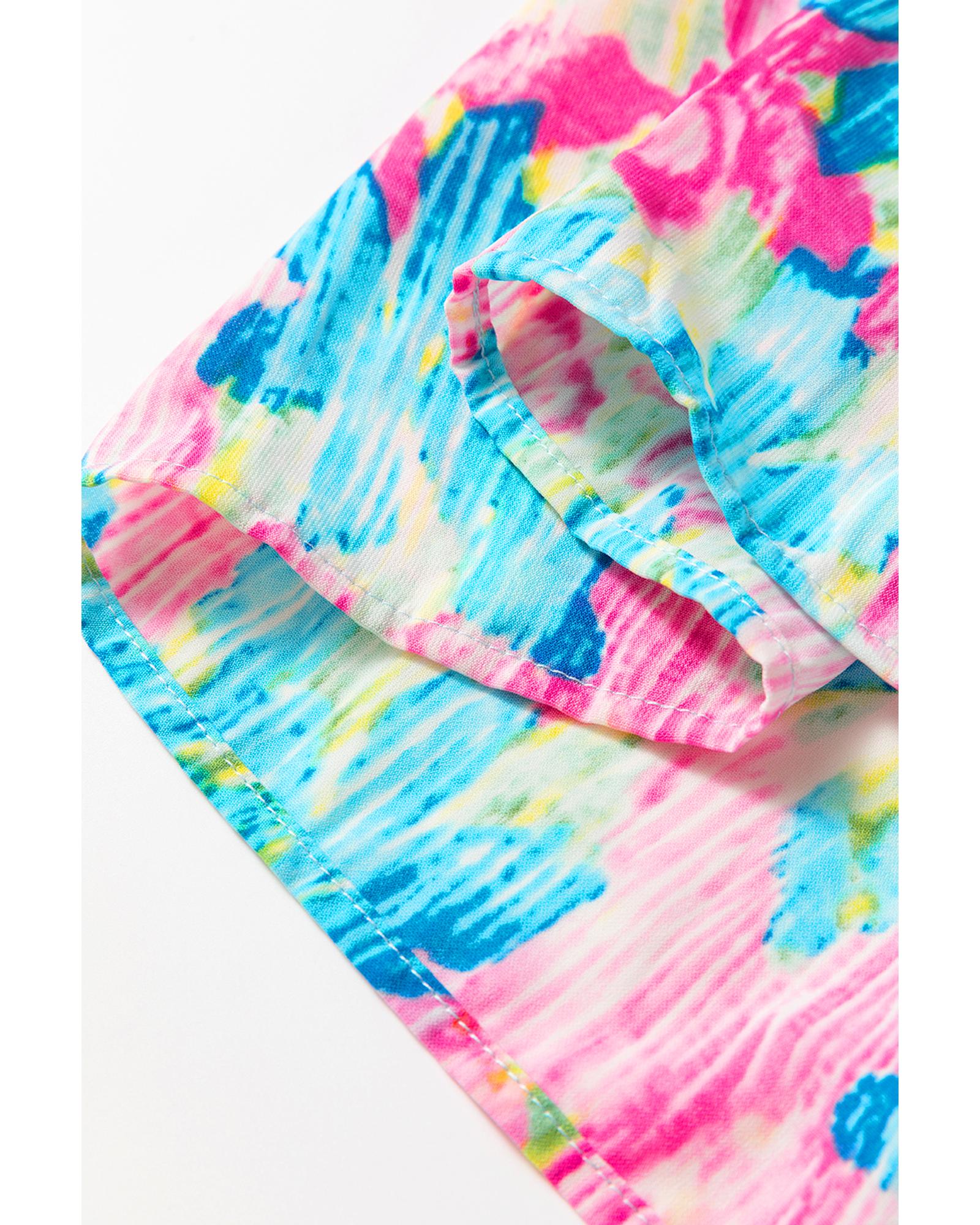 Sky Blue Floral Allover Print Shirred Square Neck Plus Size Maxi Dress - 1X 6