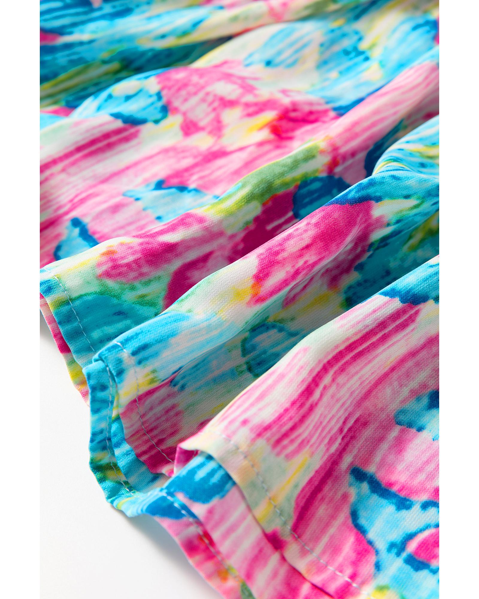 Sky Blue Floral Allover Print Shirred Square Neck Plus Size Maxi Dress - 1X 7