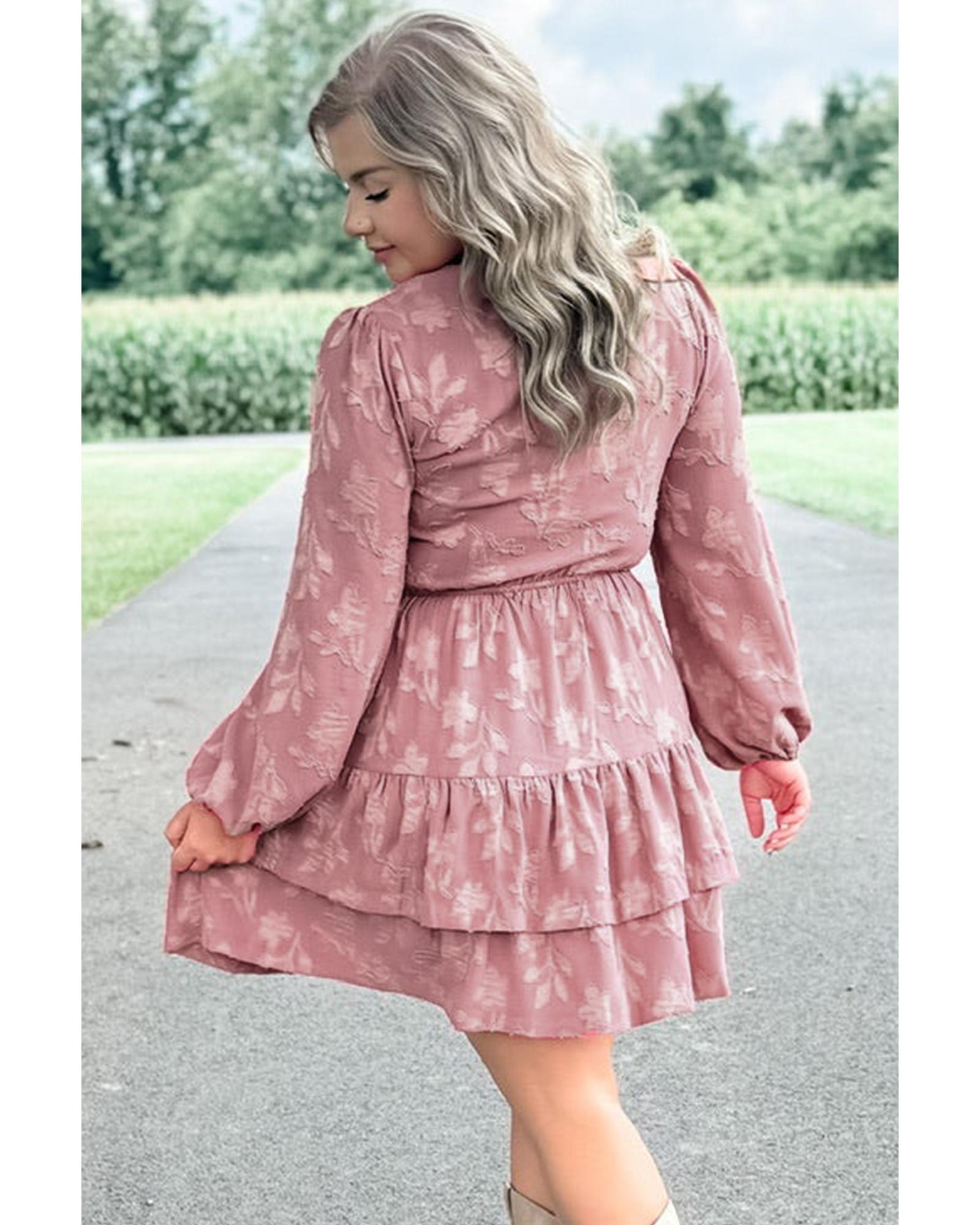 Peach Blossom Floral Surplice V Neck Tiered Ruffled Plus Size Dress - 2X 6