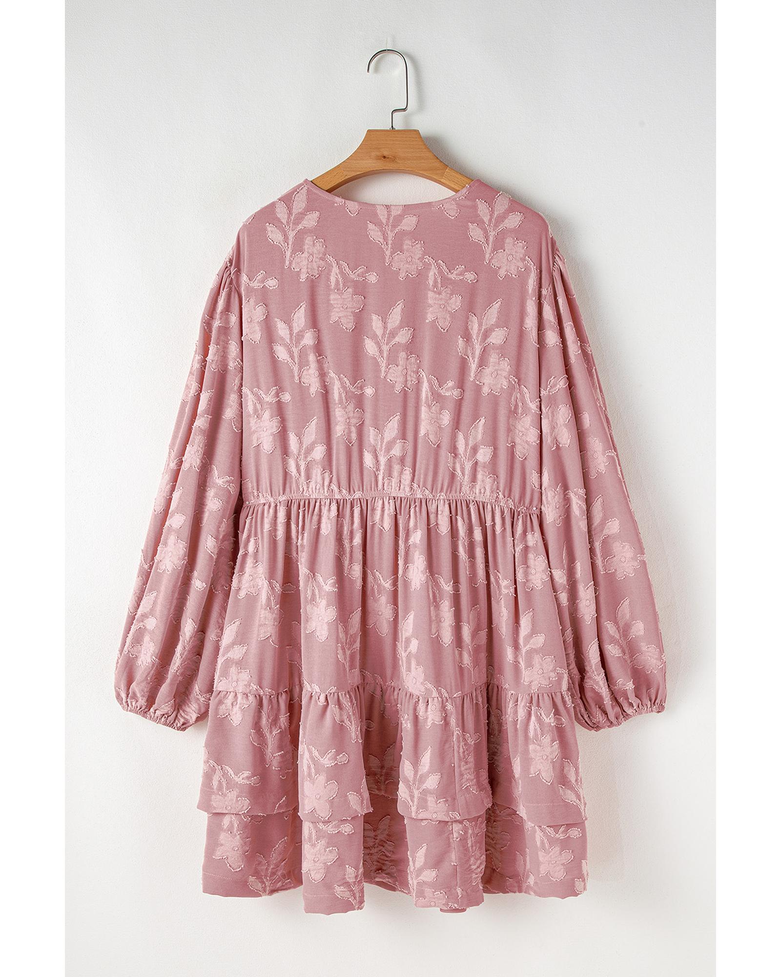 Peach Blossom Floral Surplice V Neck Tiered Ruffled Plus Size Dress - 4X