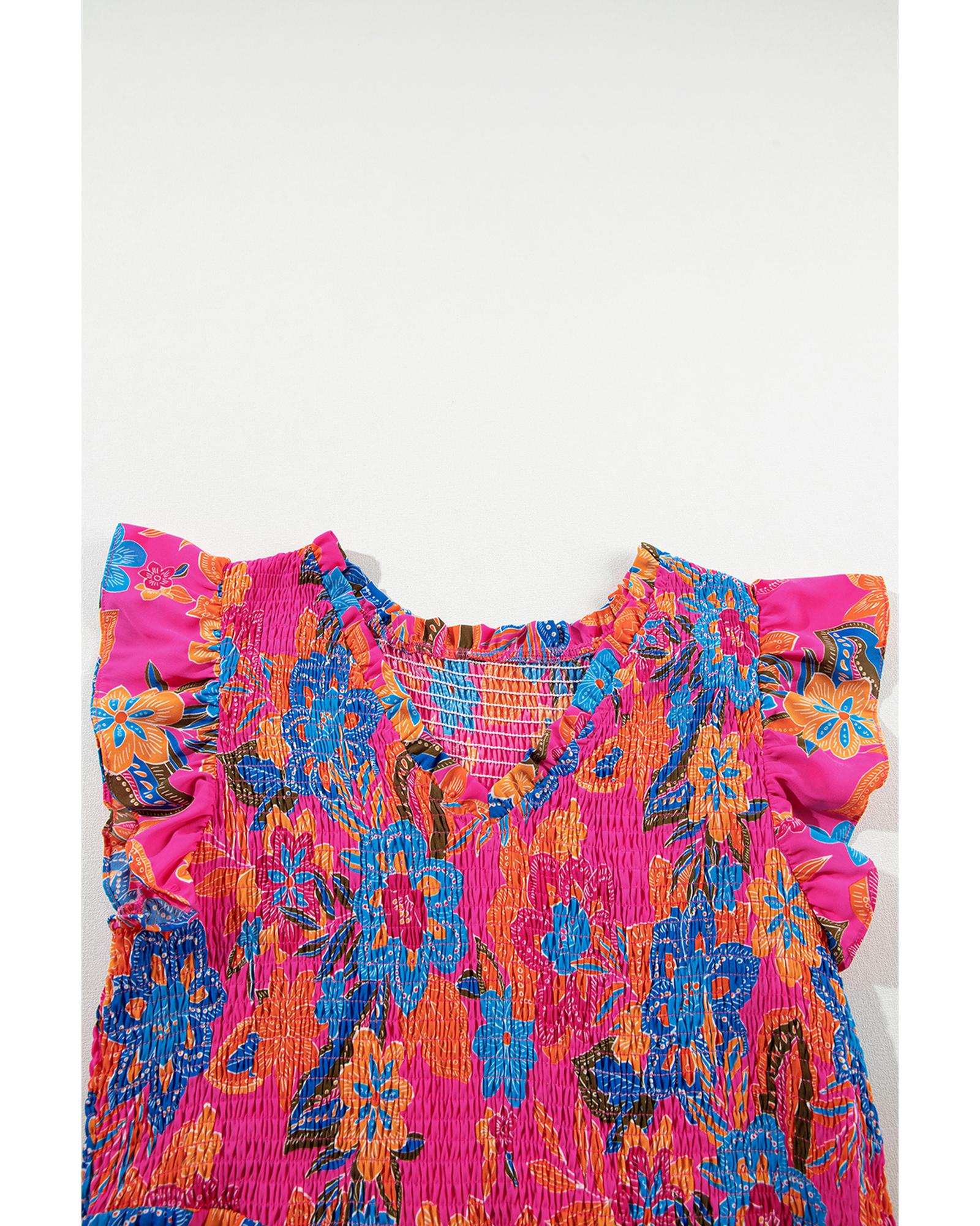 Red Floral Print Ruffled Sleeveless Plus Size Long Dress - 2X 5