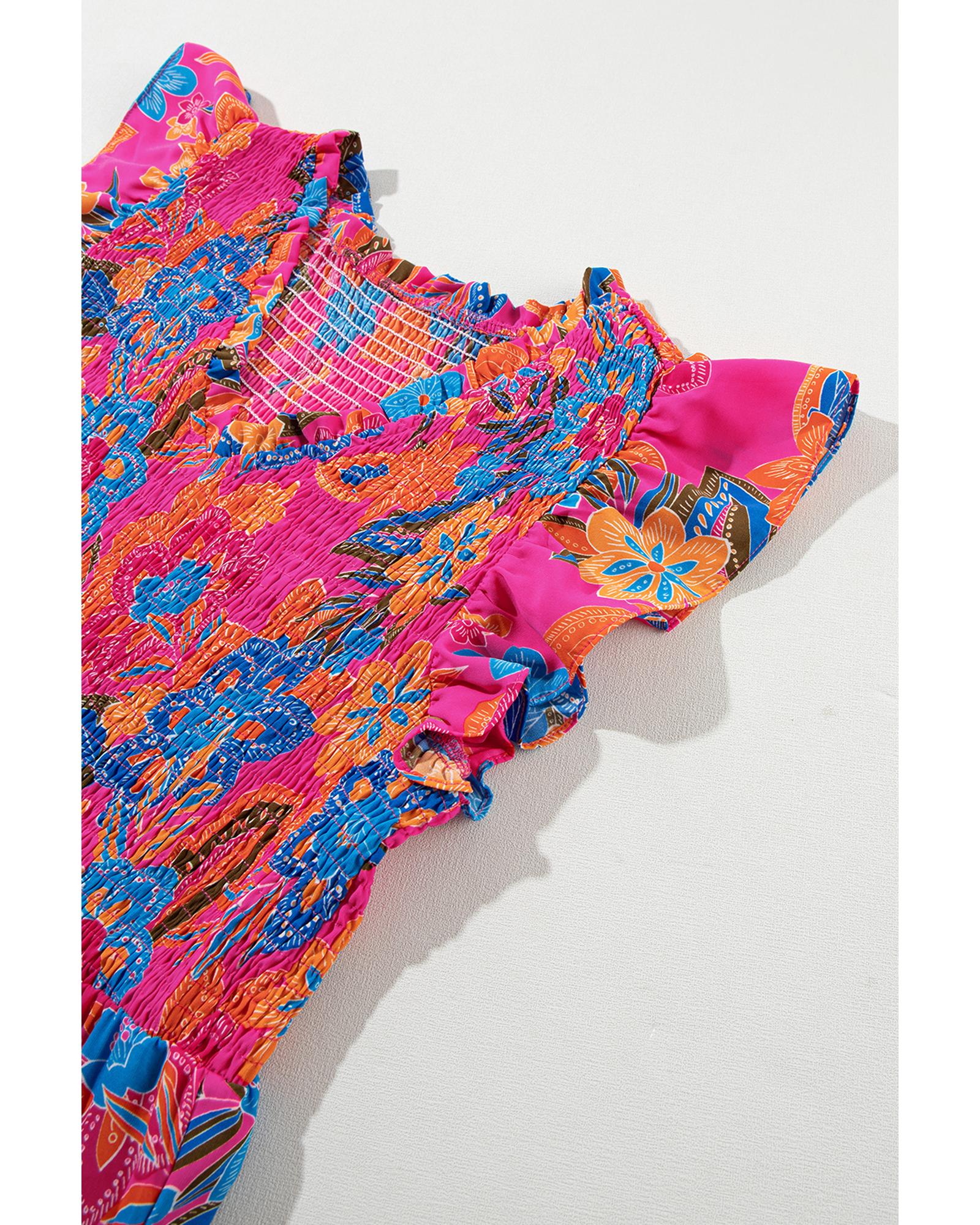 Red Floral Print Ruffled Sleeveless Plus Size Long Dress - 3X 5