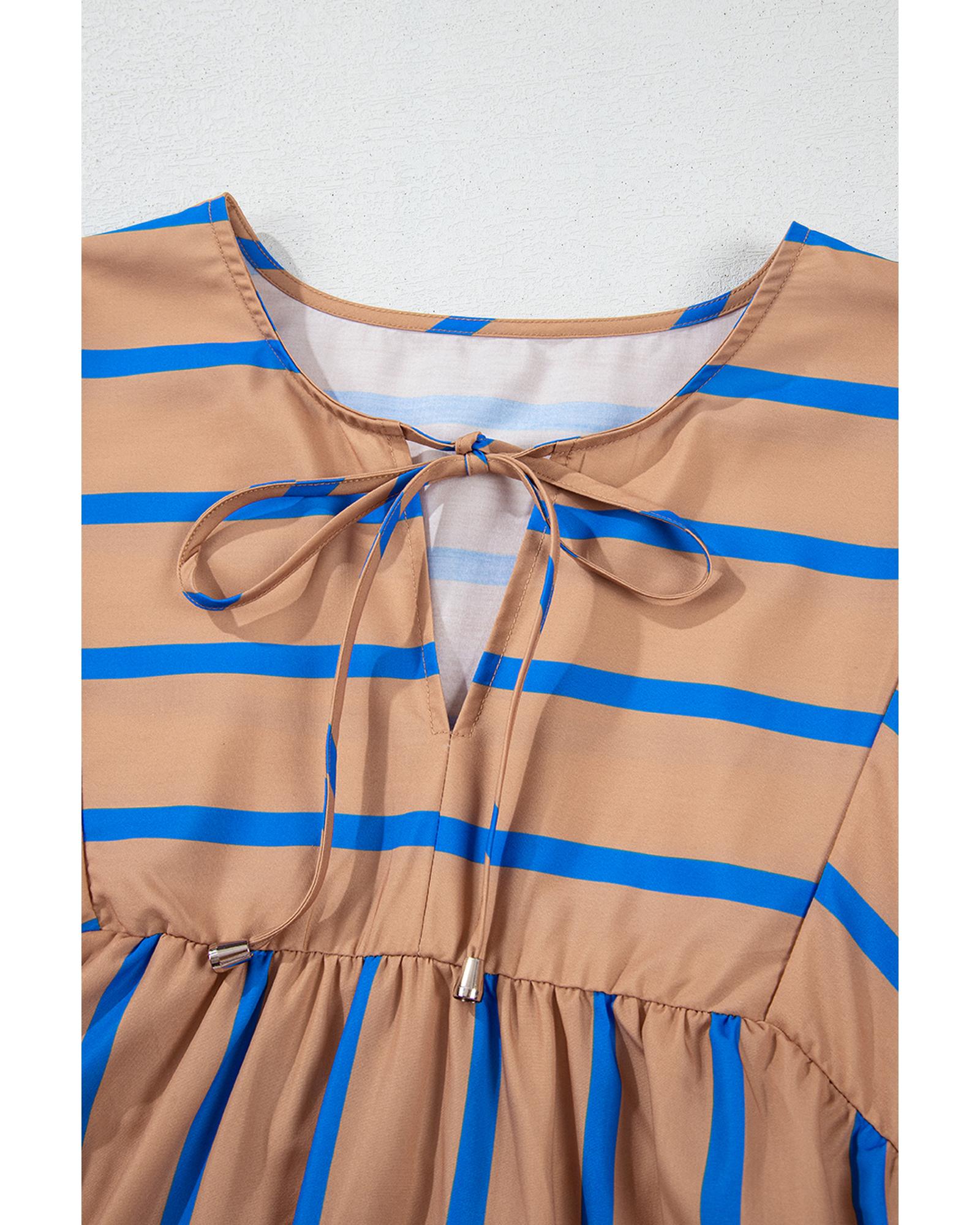 Khaki Stripe Contrast Striped Print 3/4 Sleeve Babydoll Plus Size Dress - 4X 3