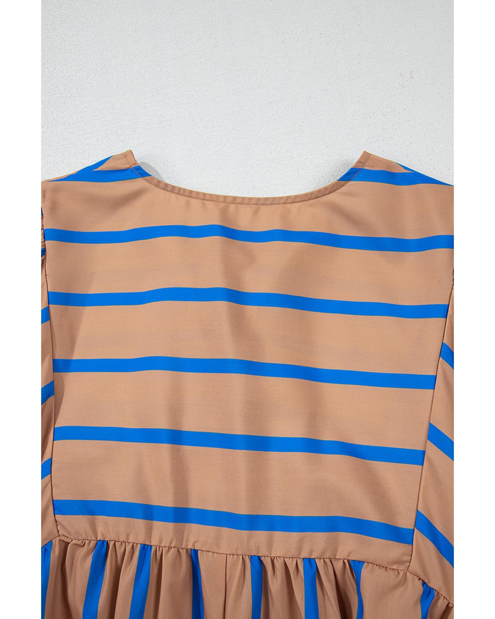 Khaki Stripe Contrast Striped Print 3/4 Sleeve Babydoll Plus Size Dress - 4X 4