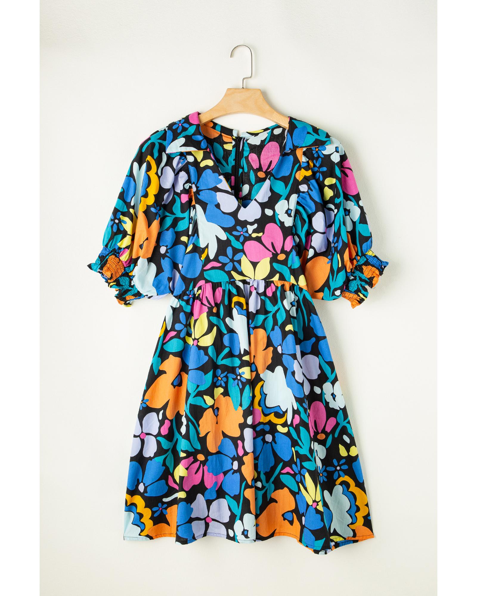 Blue Split Neck Collared Plus Floral Dress - 1X 4