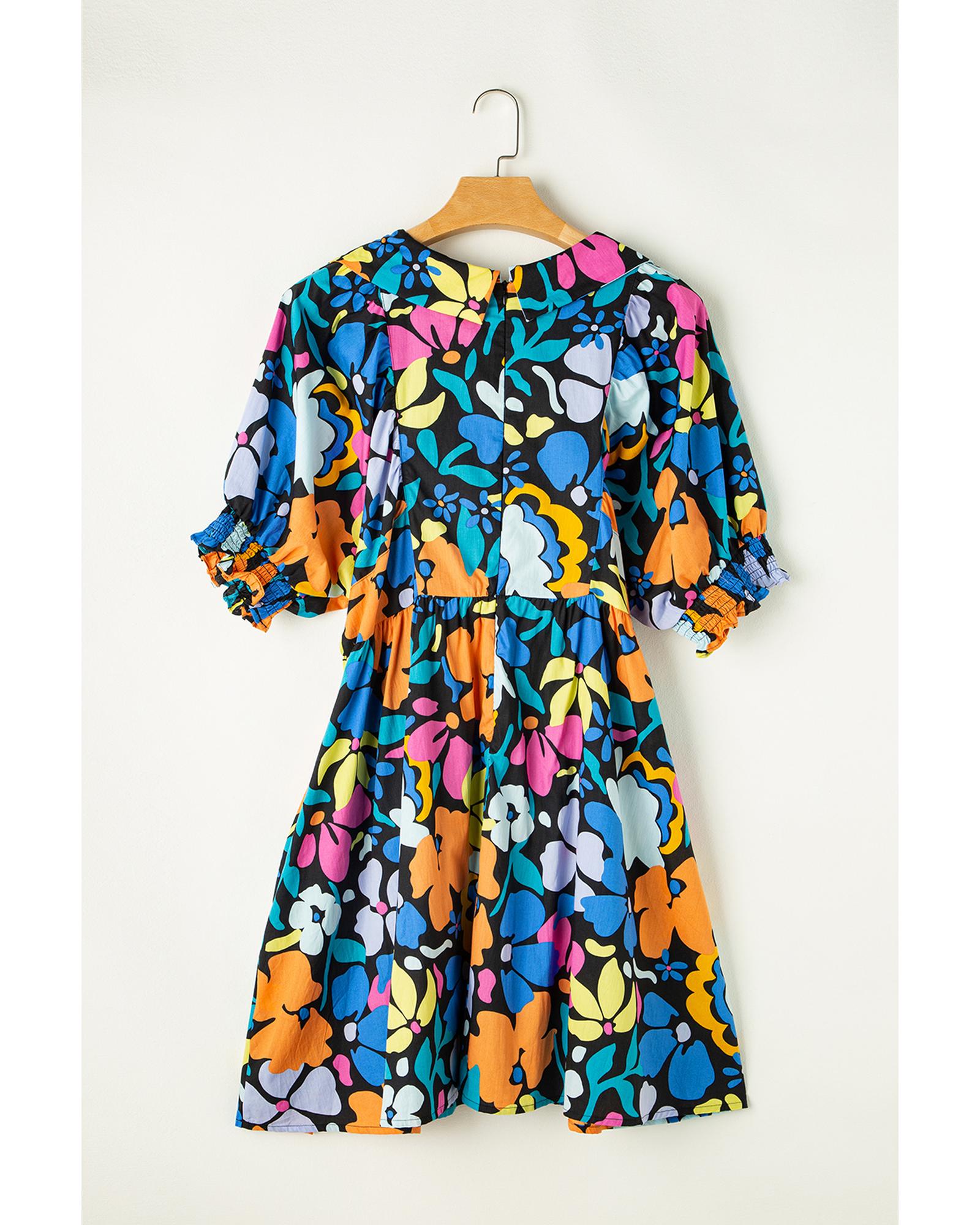 Blue Split Neck Collared Plus Floral Dress - 3X 5