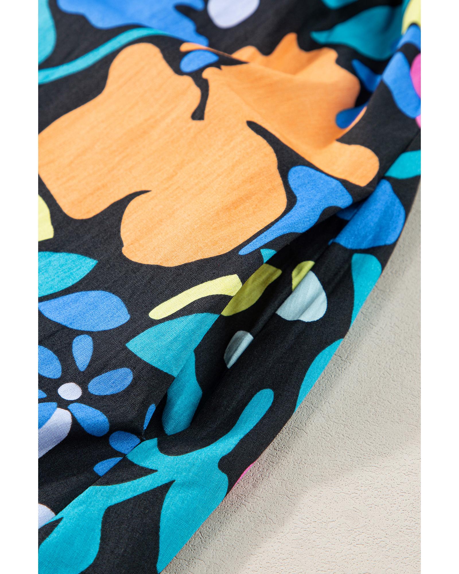 Blue Split Neck Collared Plus Floral Dress - 3X 6