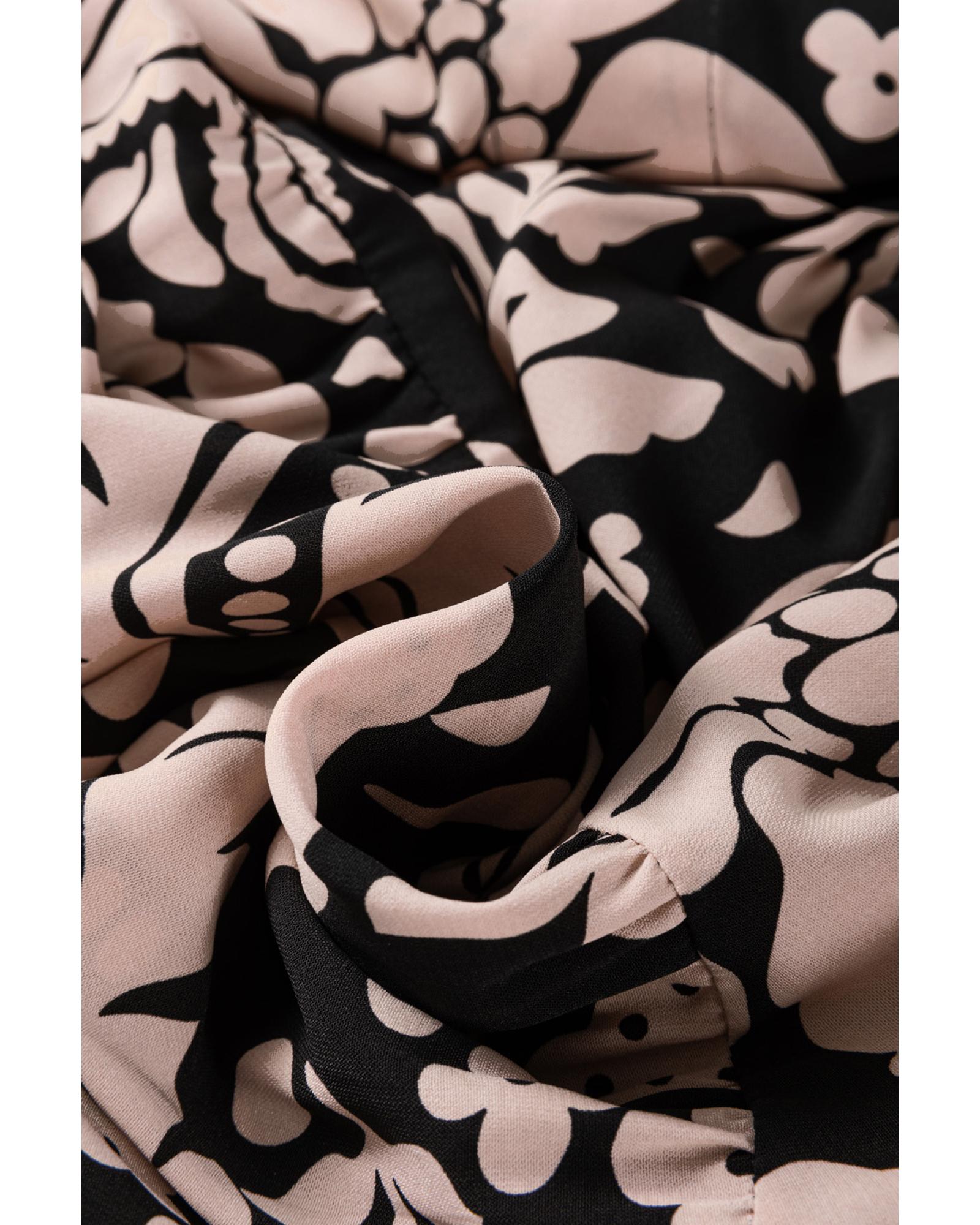 Black Plus Size Floral Printed Puff Sleeve Collared Maxi Dress - 4X 4