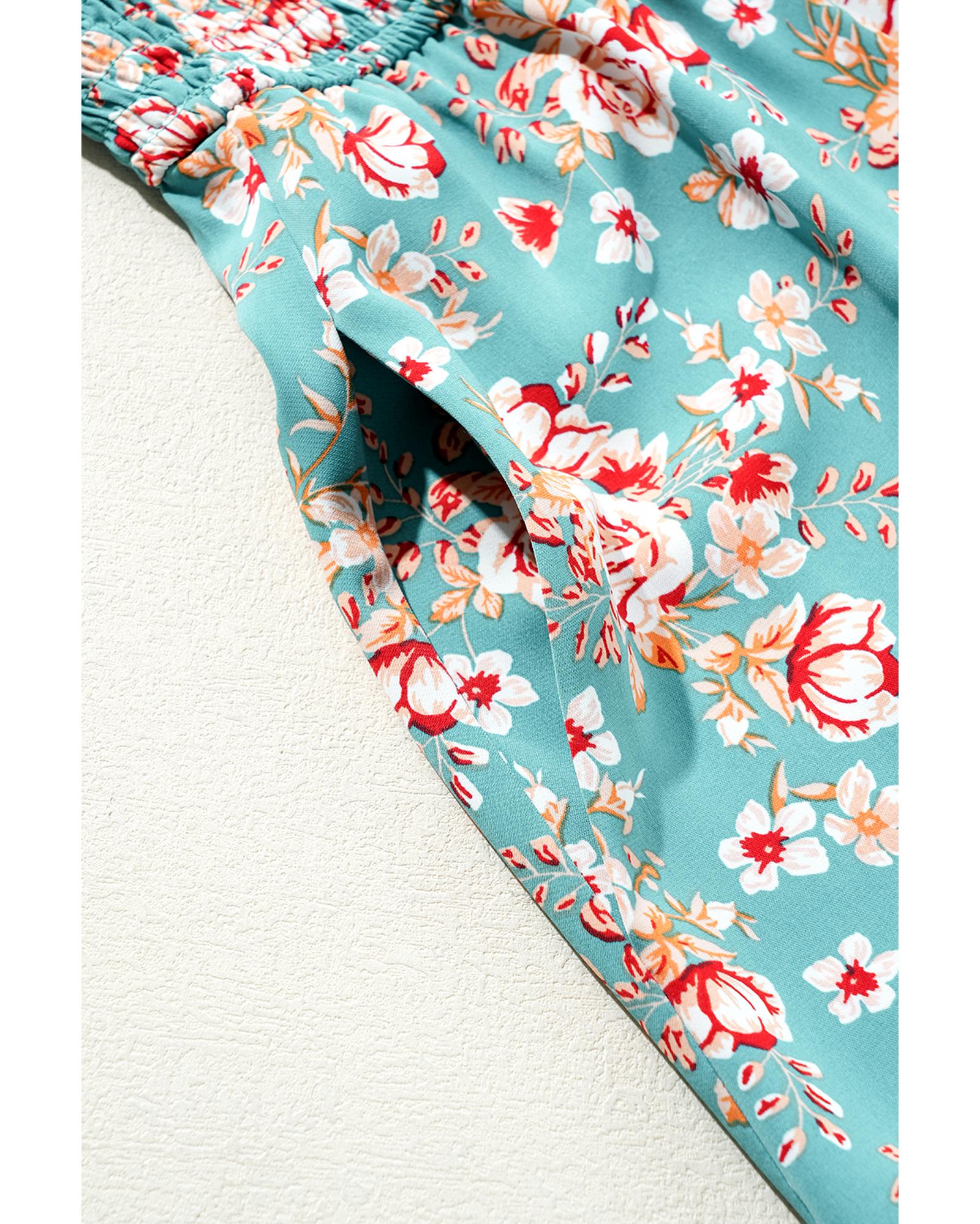 Green Plus Size Floral Print Square Neck Smocked Maxi Dress - 4X 7