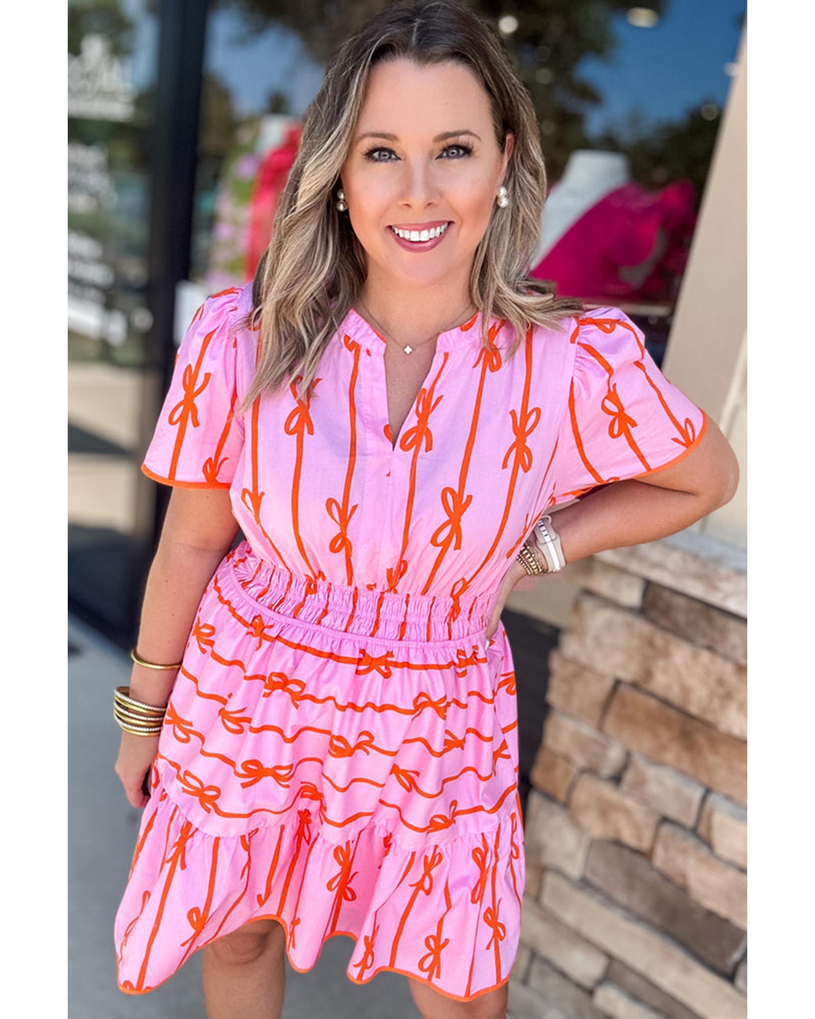 Rose Bow Tastic Clinched Waist Ruffled Plus Size Dress - 1X 4