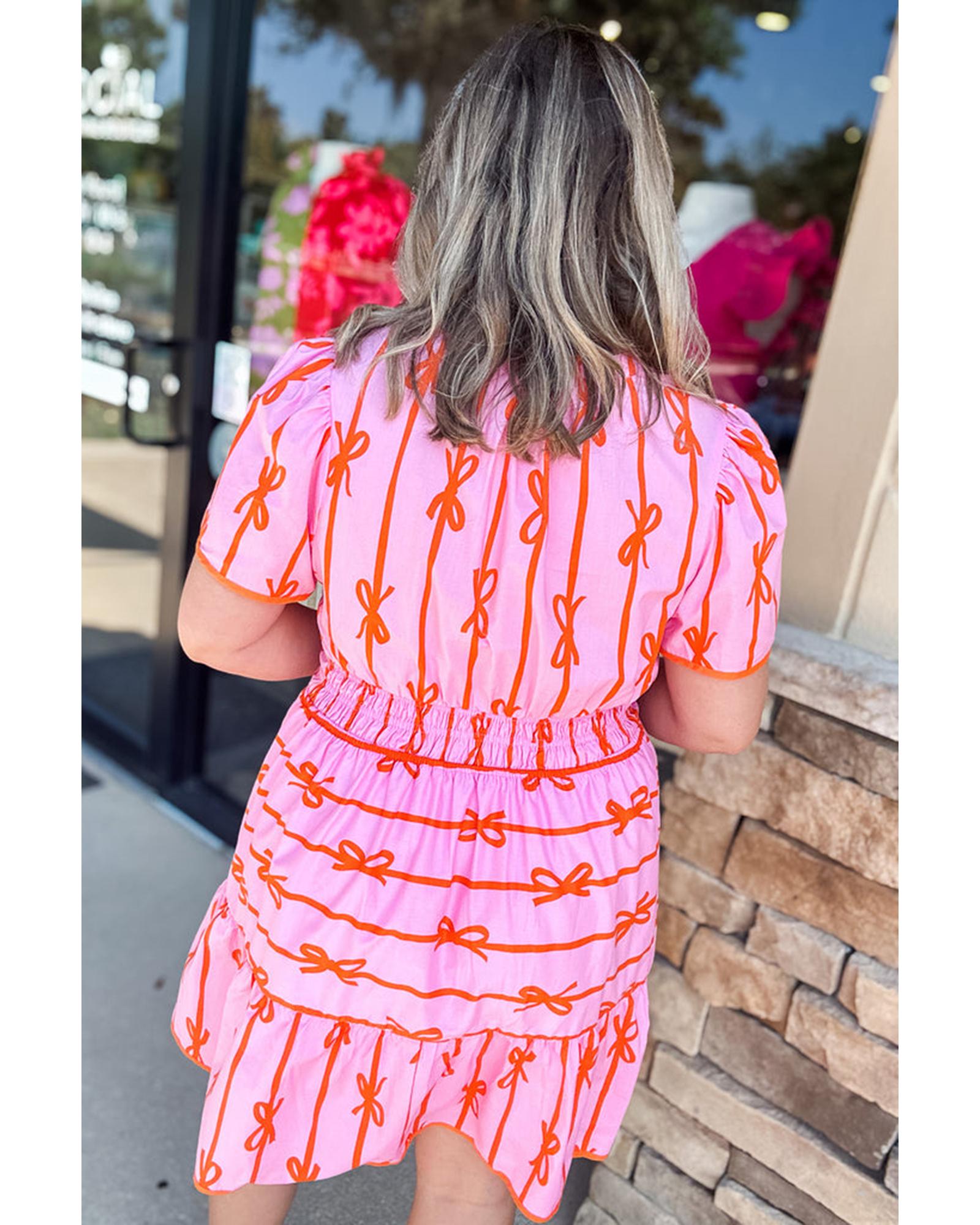 Rose Bow Tastic Clinched Waist Ruffled Plus Size Dress - 1X 8