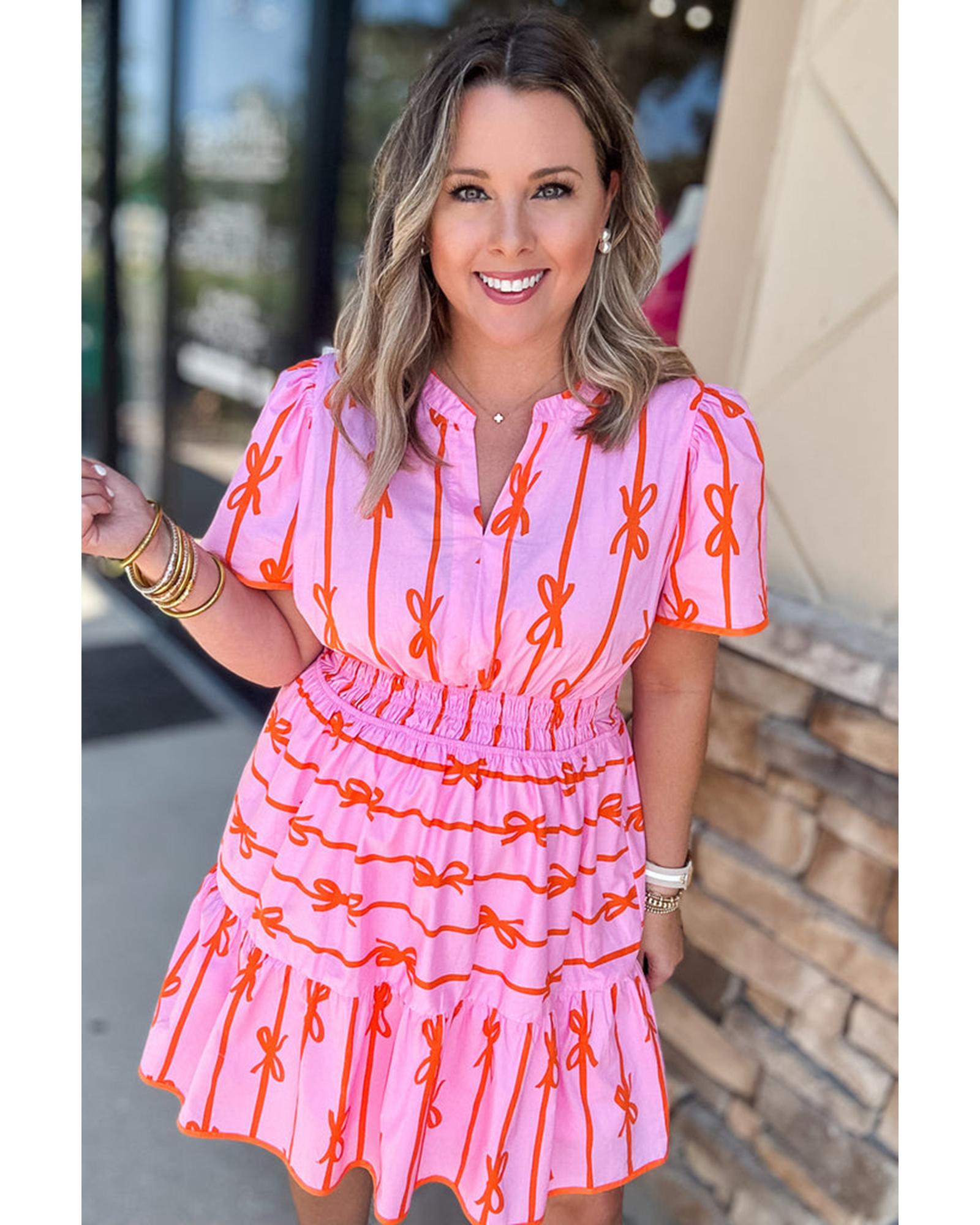 Rose Bow Tastic Clinched Waist Ruffled Plus Size Dress - 2X 3