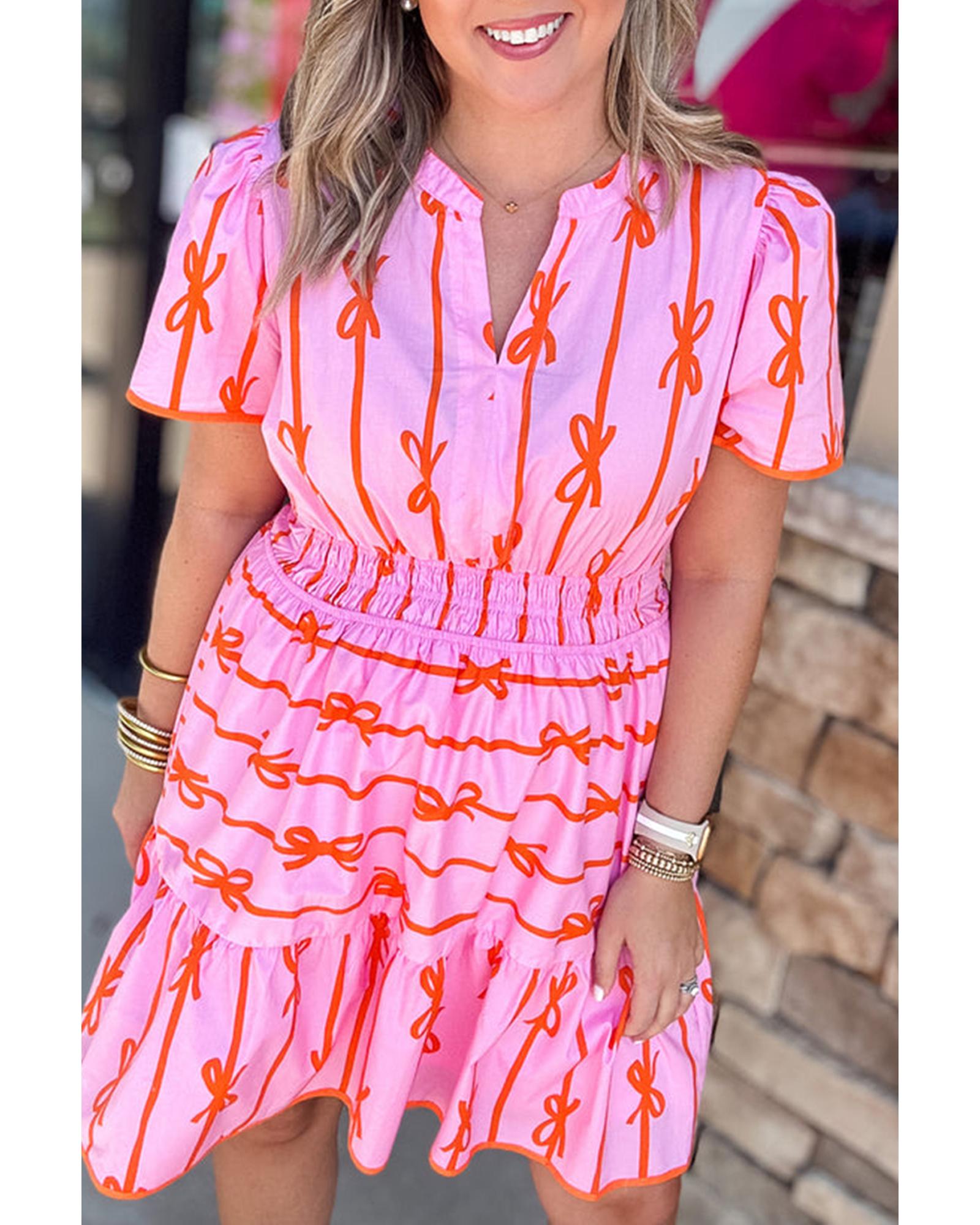 Rose Bow Tastic Clinched Waist Ruffled Plus Size Dress - 2X 5