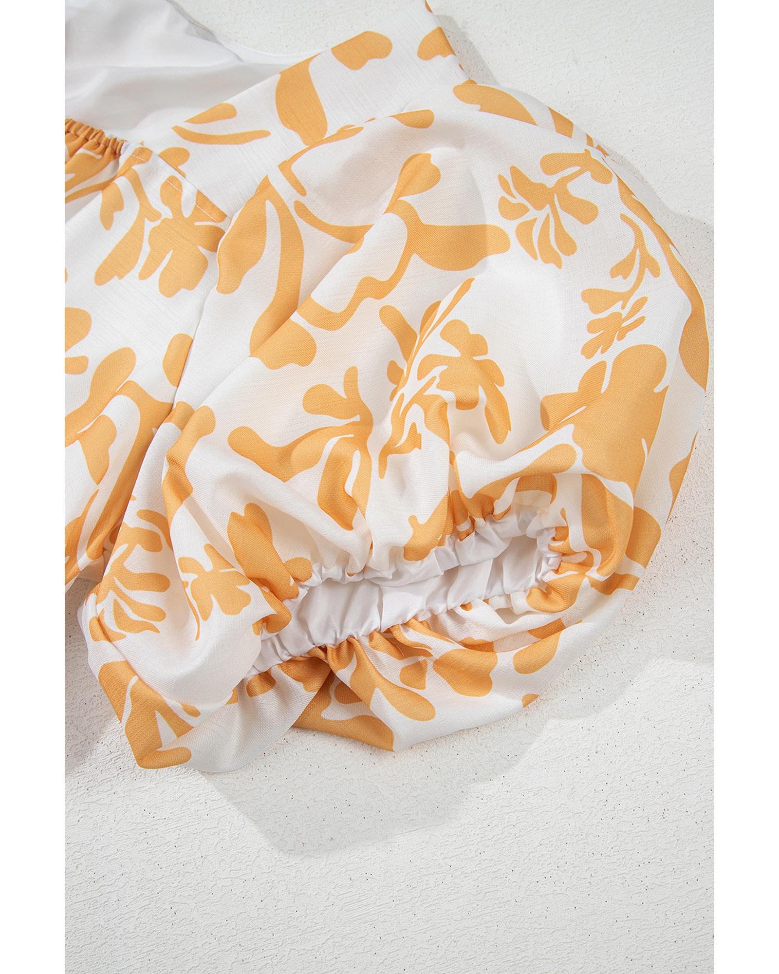 Apricot Floral Print Puff Short Sleeve Resort Plus Size Maxi Dress - 1X 6
