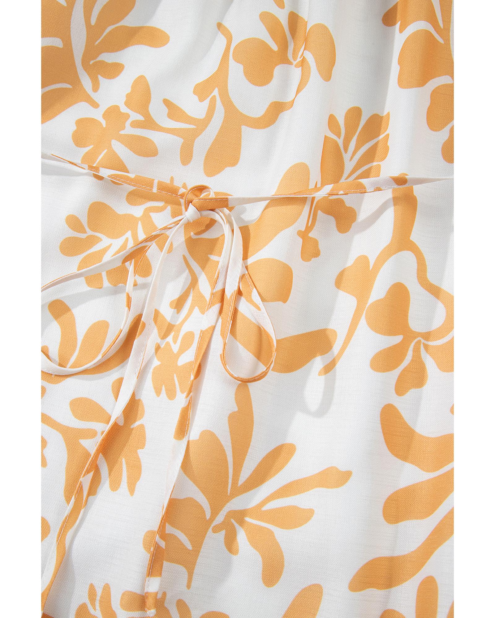 Apricot Floral Print Puff Short Sleeve Resort Plus Size Maxi Dress - 4X 7