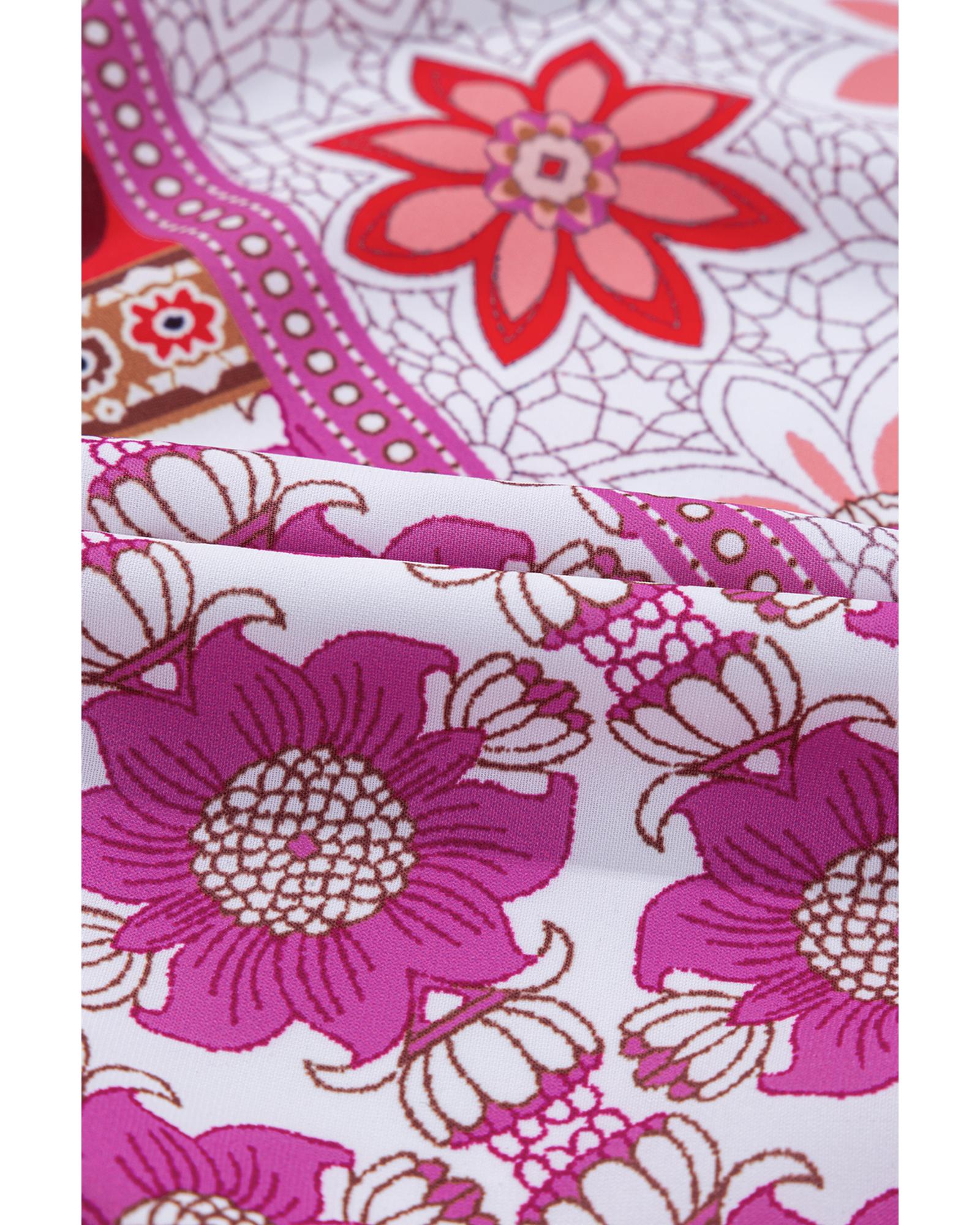 Rose Mixed Floral Long Sleeve V Neck Lace-up Hollowed Back Plus Size Dress - 2X 3