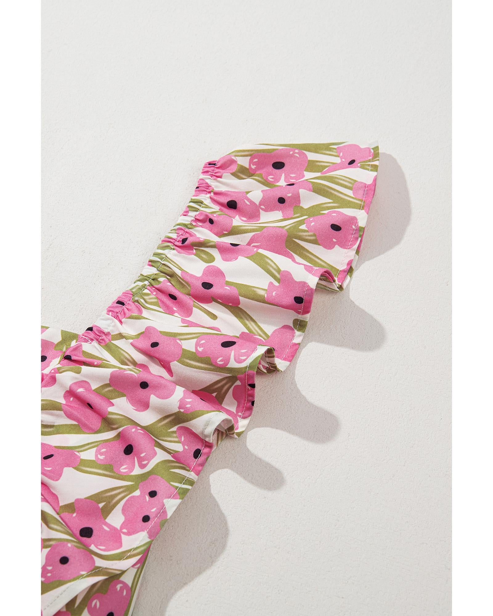 Pink Plus Size Ruffle Trim Square Neck High Waist Floral Maxi Dress - 3X 7