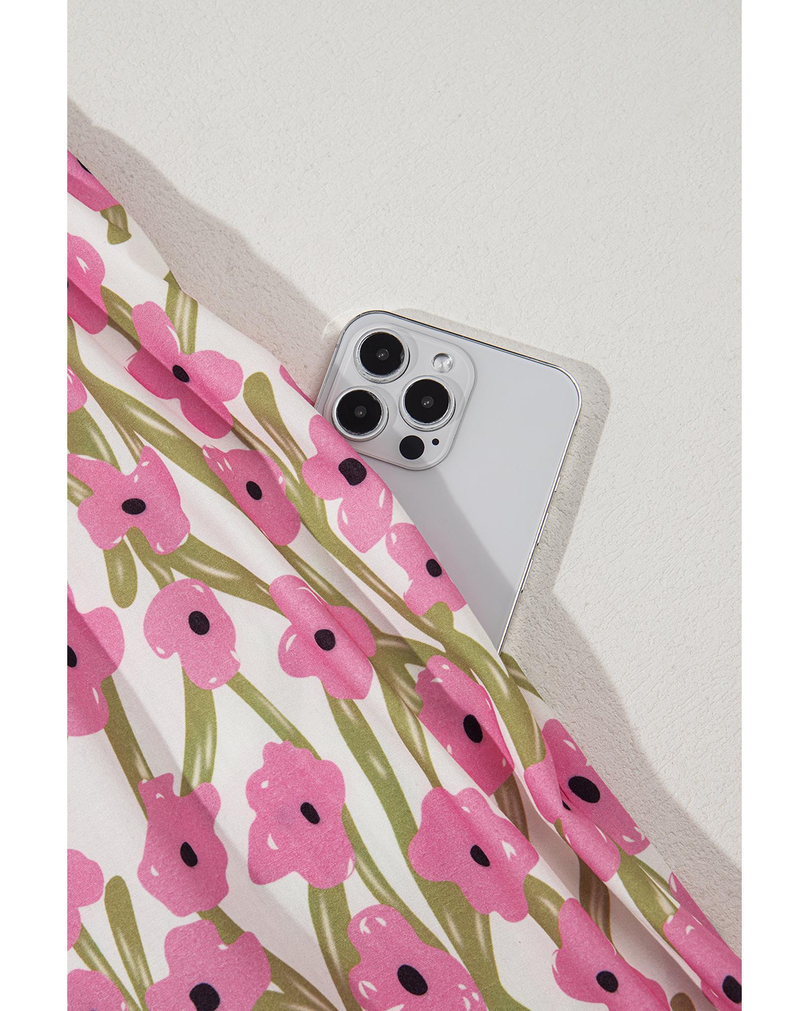 Pink Plus Size Ruffle Trim Square Neck High Waist Floral Maxi Dress - 3X 8