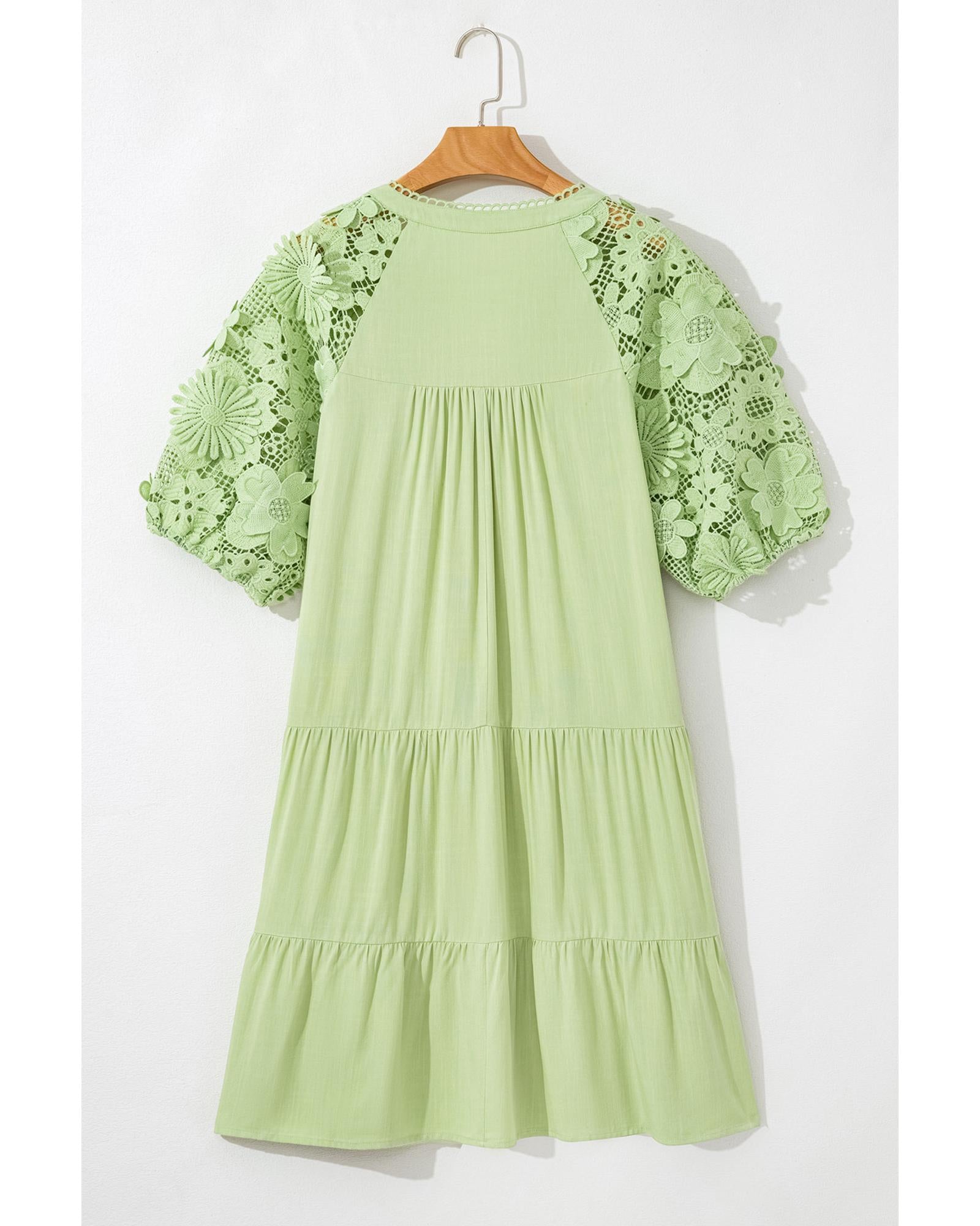 Laurel Green Floral Crochet Short Sleeve Notch V Neck Tiered Plus Size Mini Dress - 2X 7