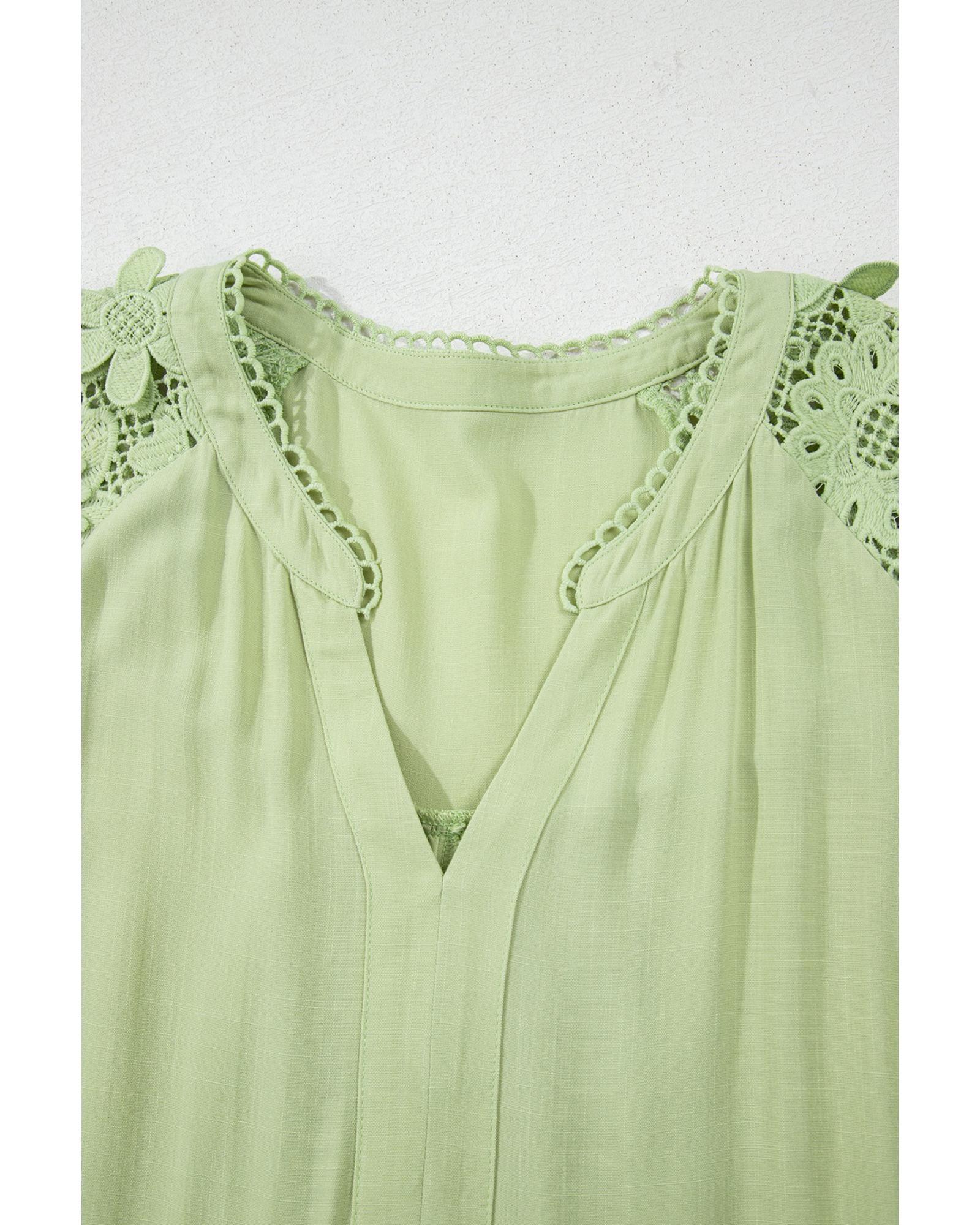 Laurel Green Floral Crochet Short Sleeve Notch V Neck Tiered Plus Size Mini Dress - 2X 8