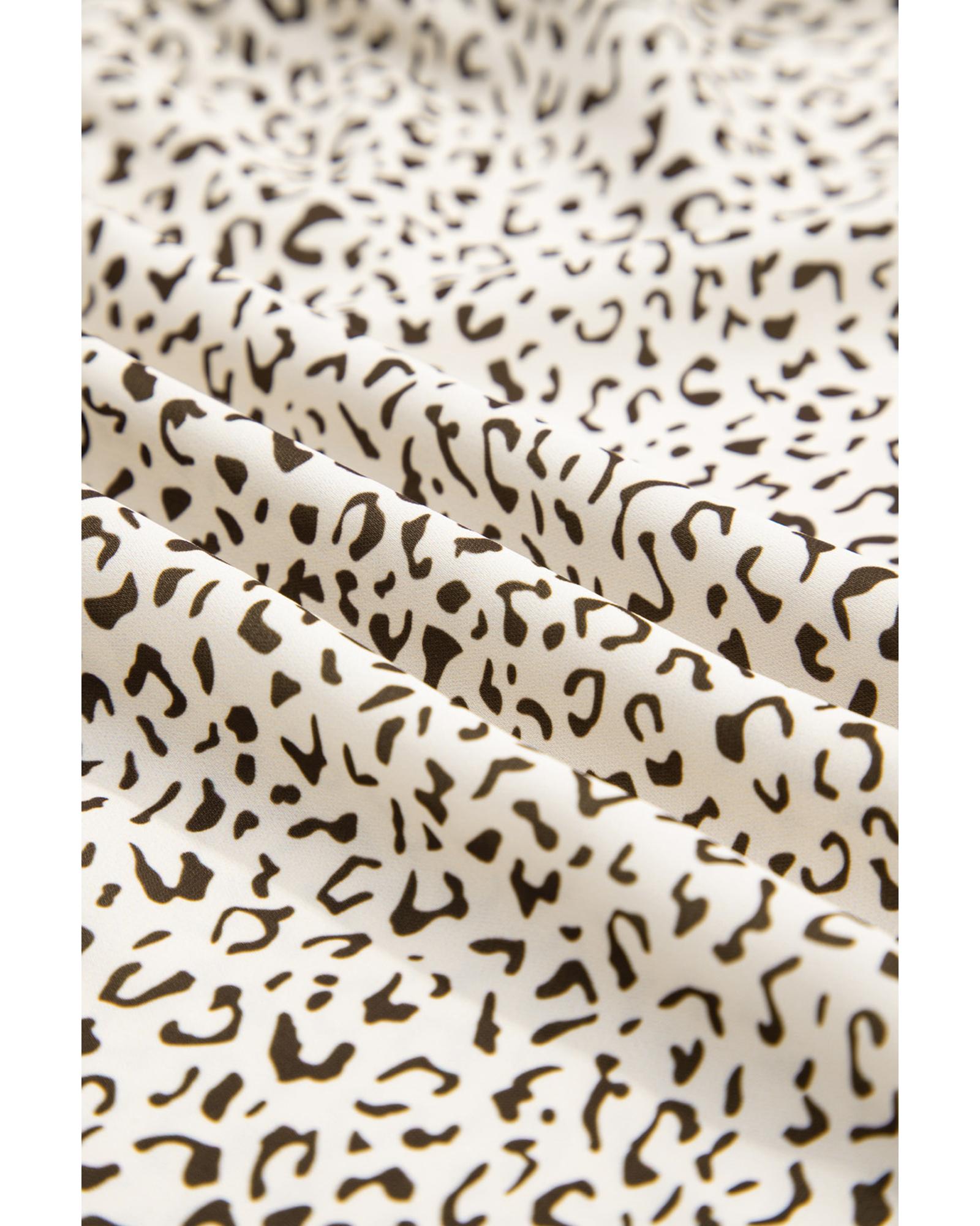 Beige Plus Size Leopard Print Frill Trim Short Sleeve Flared Dress - 3X 7