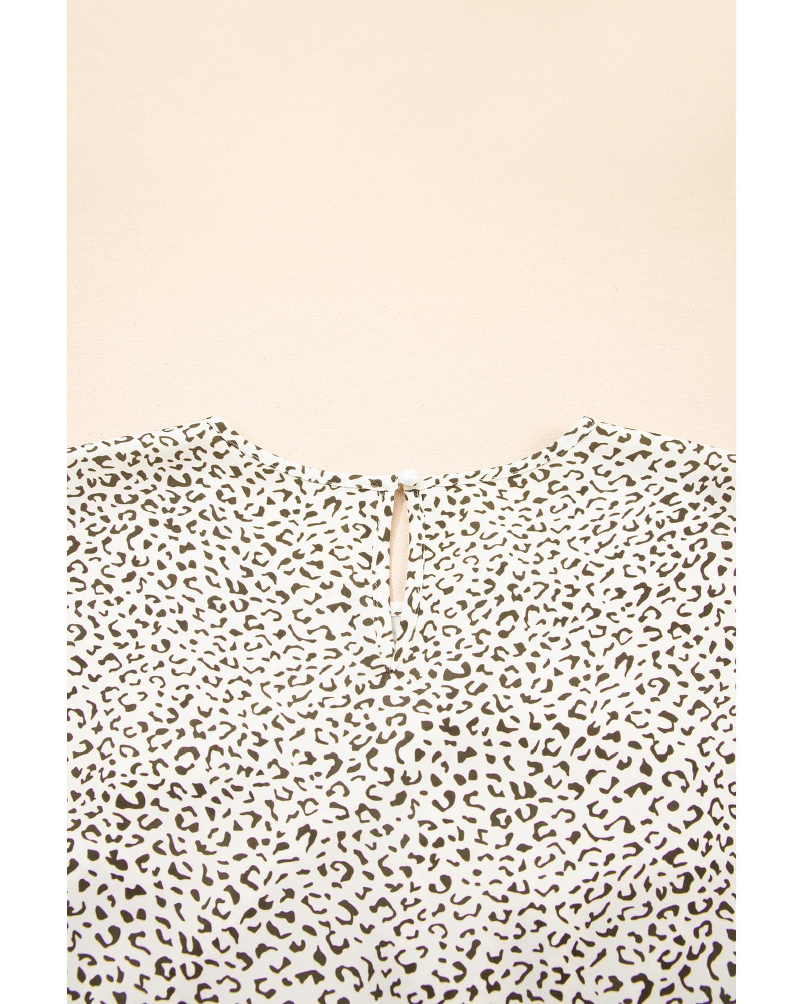 Beige Plus Size Leopard Print Frill Trim Short Sleeve Flared Dress - 4X 8