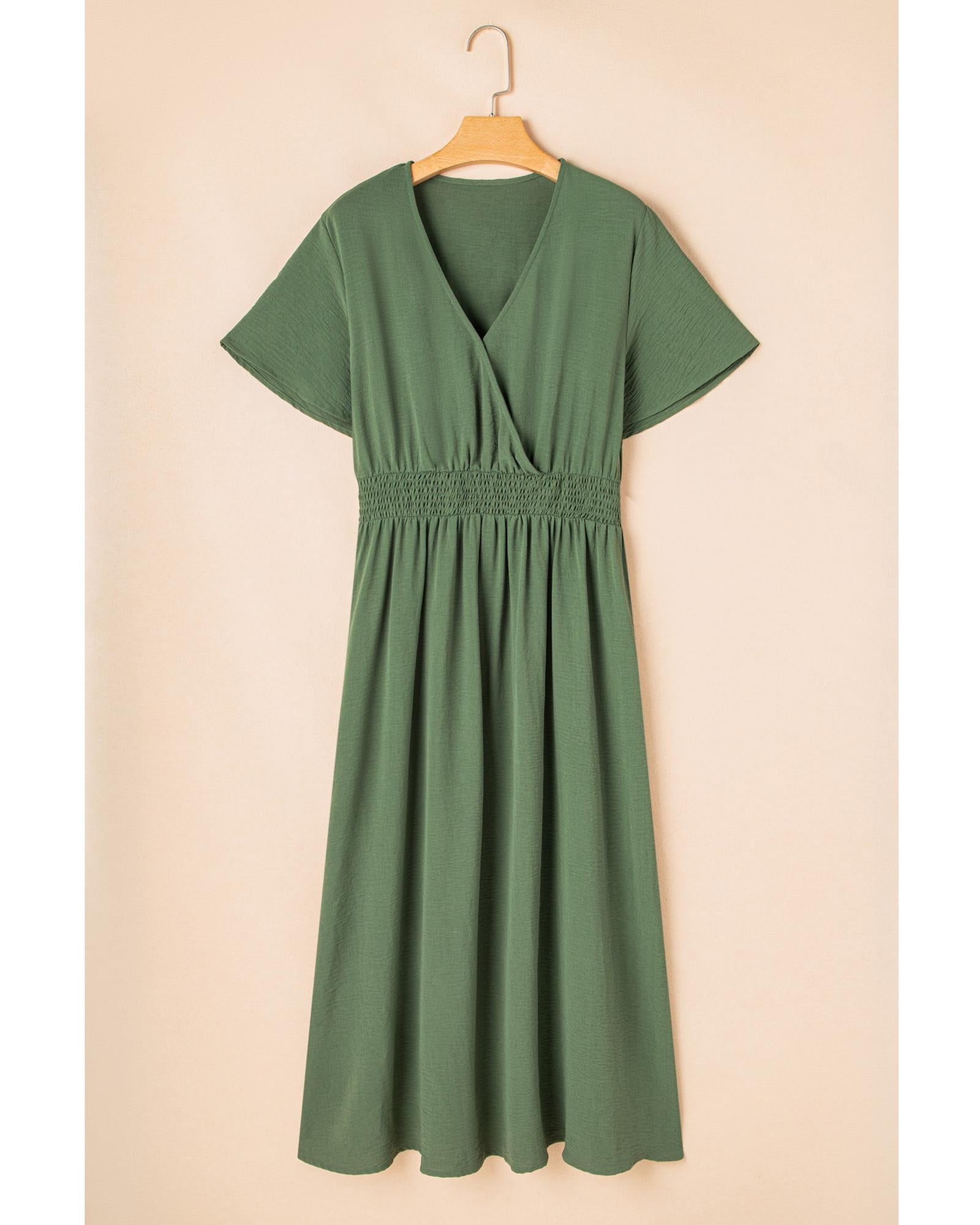 Four Leaf Clover Surplice Neckline Shirred High Waist Plus Size Maxi Dress - 3X 7