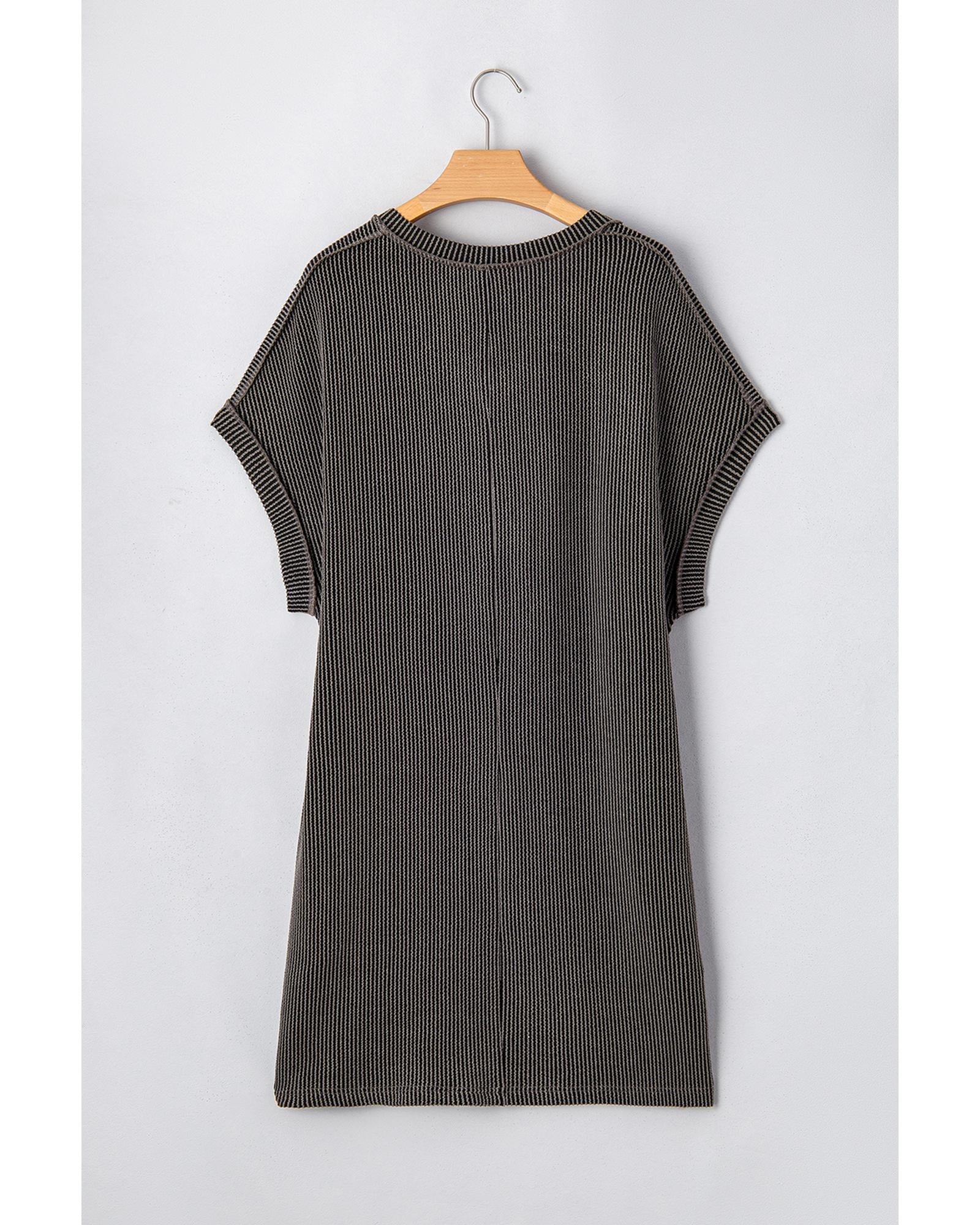 Carbon Grey Corded V Neck Plus Size T Shirt Dress with Pockets - 2X 7