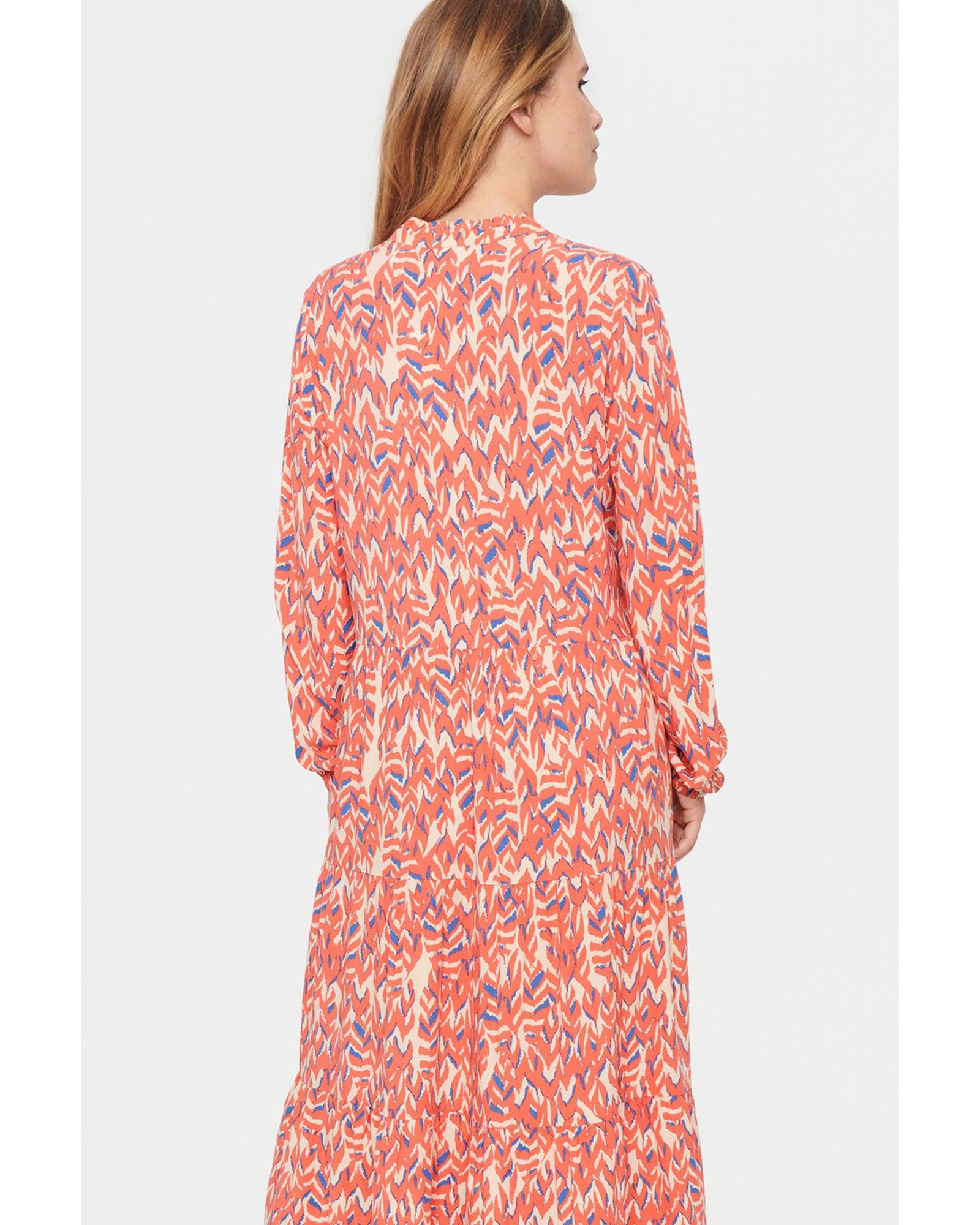 Red Plus Size Abstract Print Notch V Neck High Waist Maxi Dress - 2X 3