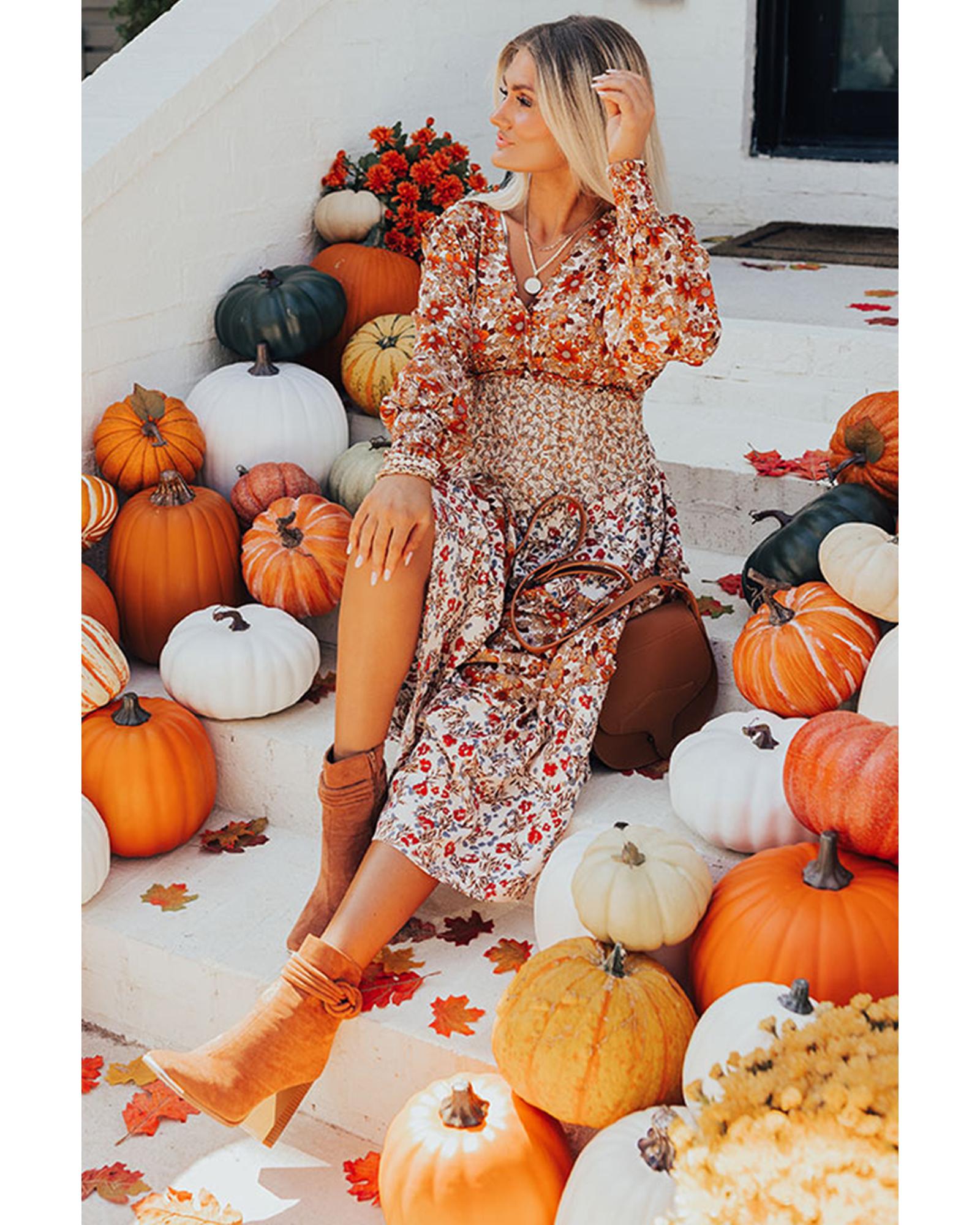 Khaki Plus Size Floral Tiered Ruffle Maxi Dress - 2X