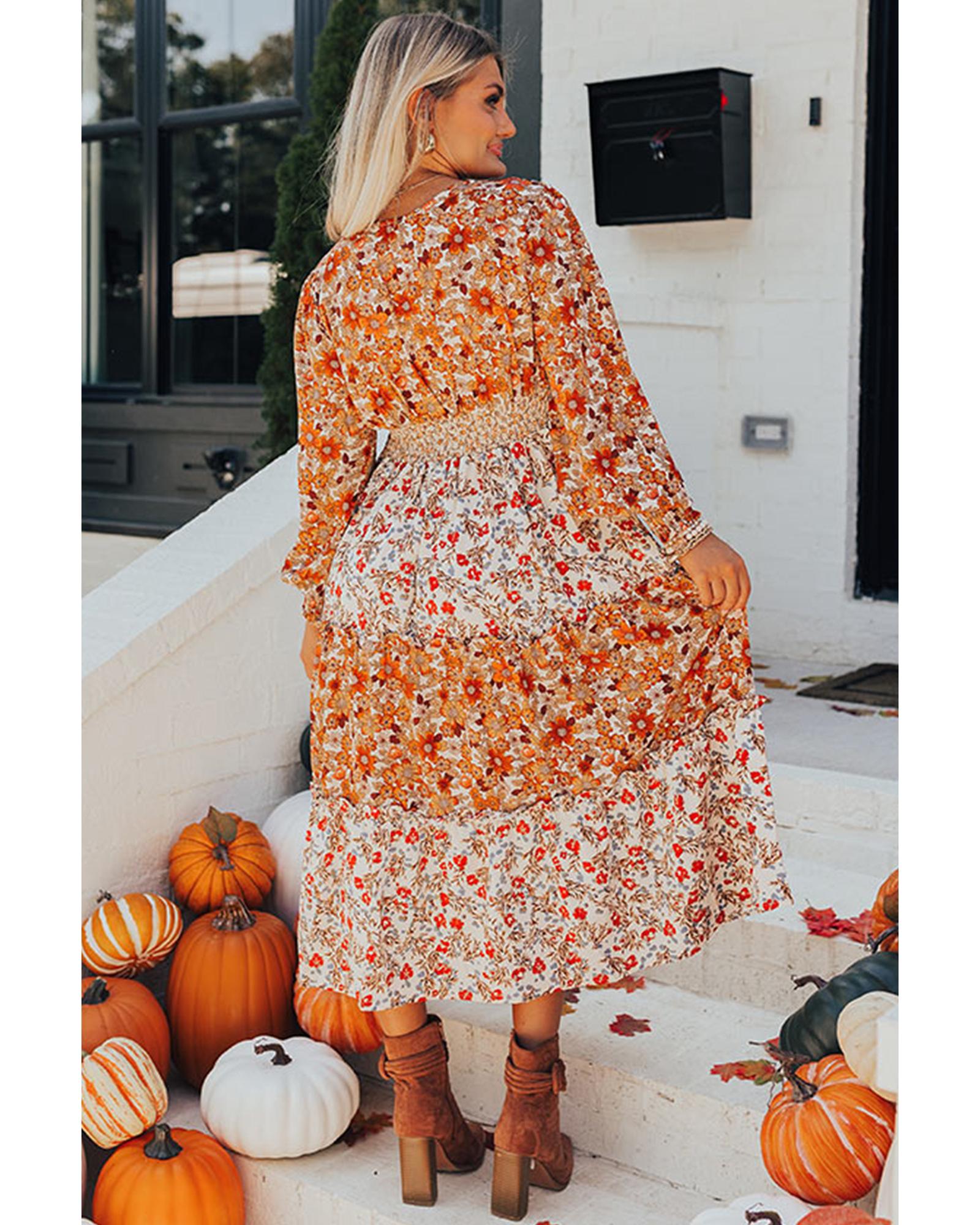 Khaki Plus Size Floral Tiered Ruffle Maxi Dress - 4X 4