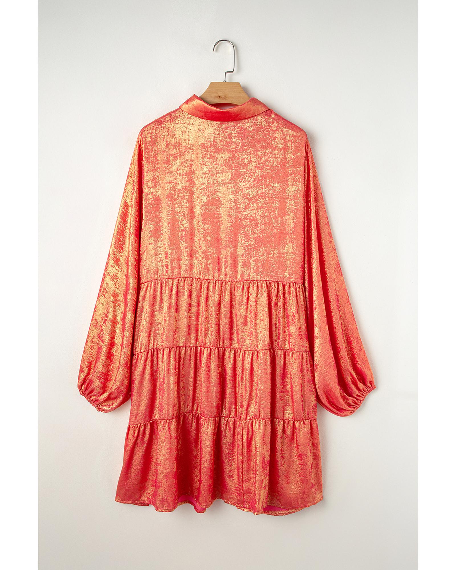 Peach Blossom Metallic Balloon Sleeve Shirt Plus Size Mini Dress - 1X 3