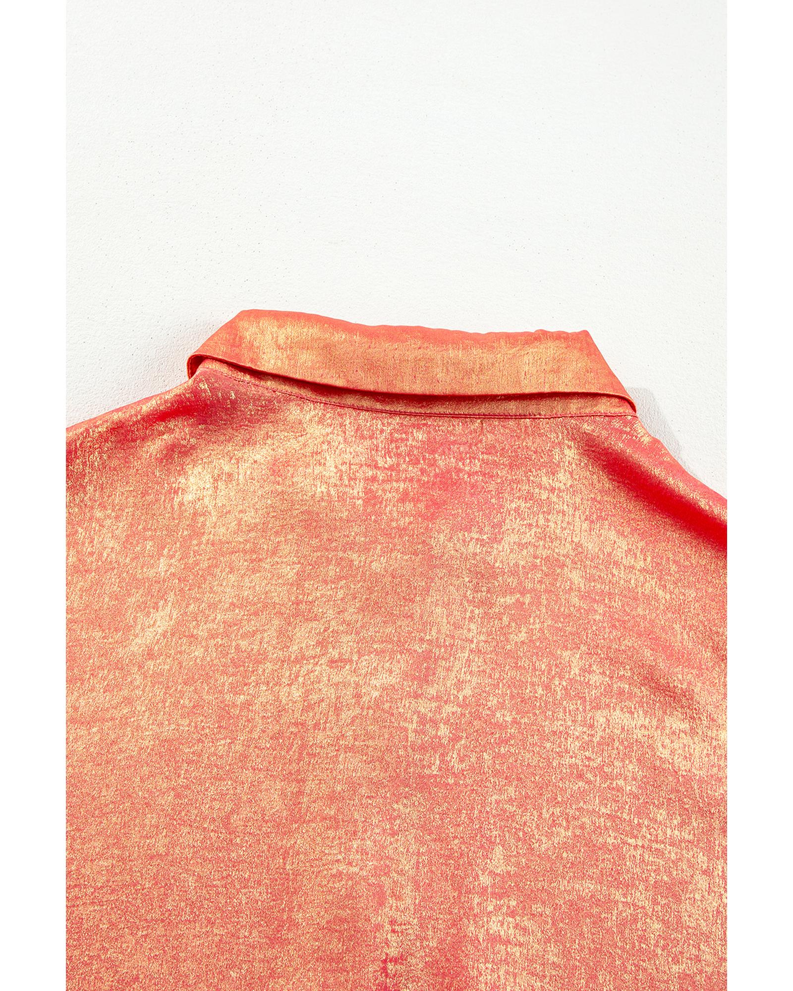 Peach Blossom Metallic Balloon Sleeve Shirt Plus Size Mini Dress - 1X 7