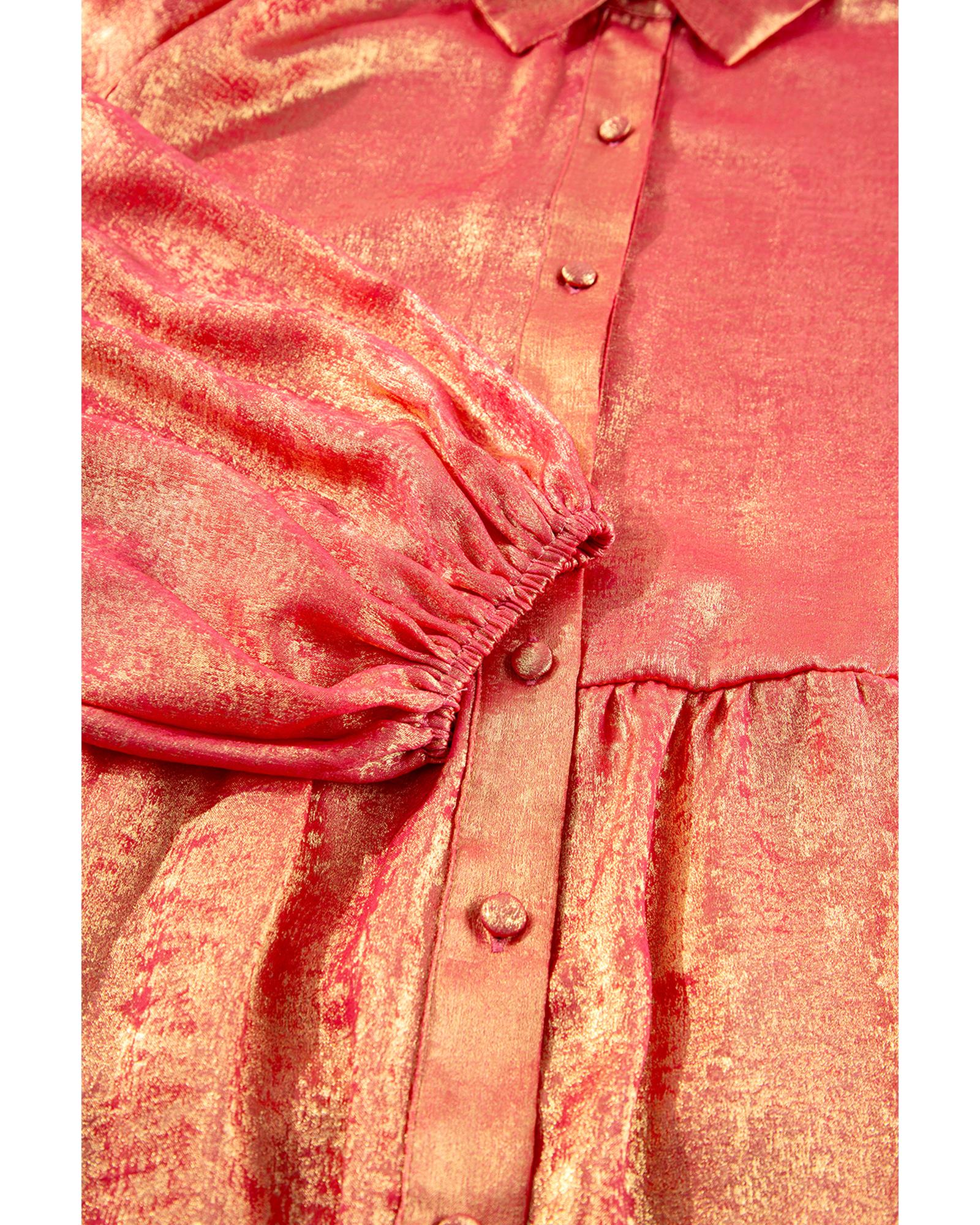 Peach Blossom Metallic Balloon Sleeve Shirt Plus Size Mini Dress - 1X 8