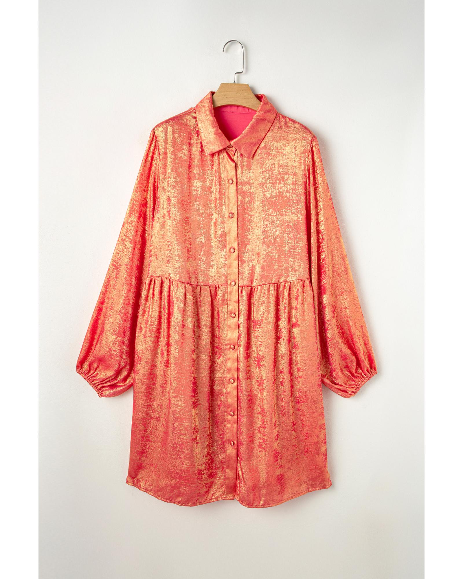 Peach Blossom Metallic Balloon Sleeve Shirt Plus Size Mini Dress - 2X 5