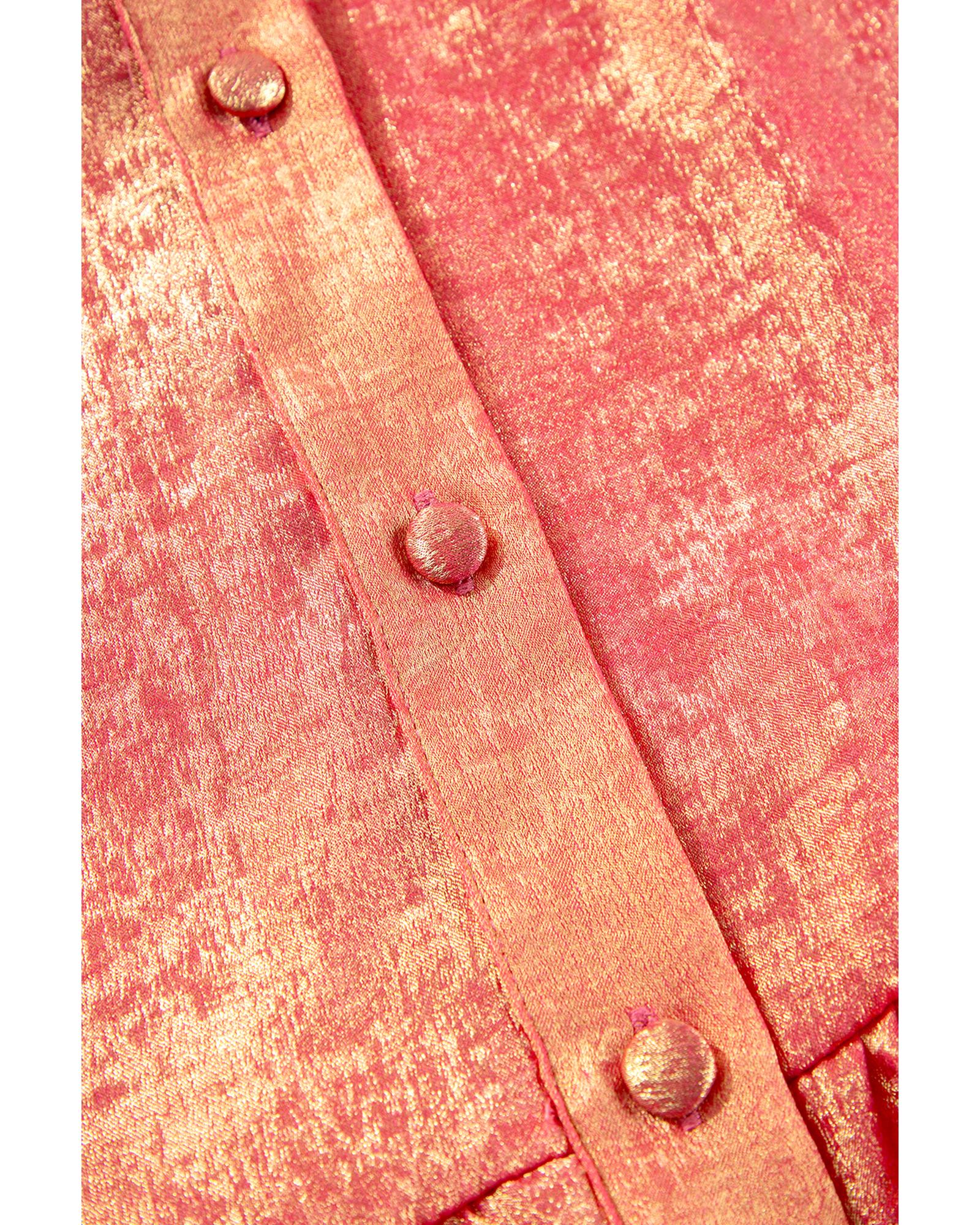 Peach Blossom Metallic Balloon Sleeve Shirt Plus Size Mini Dress - 3X 4