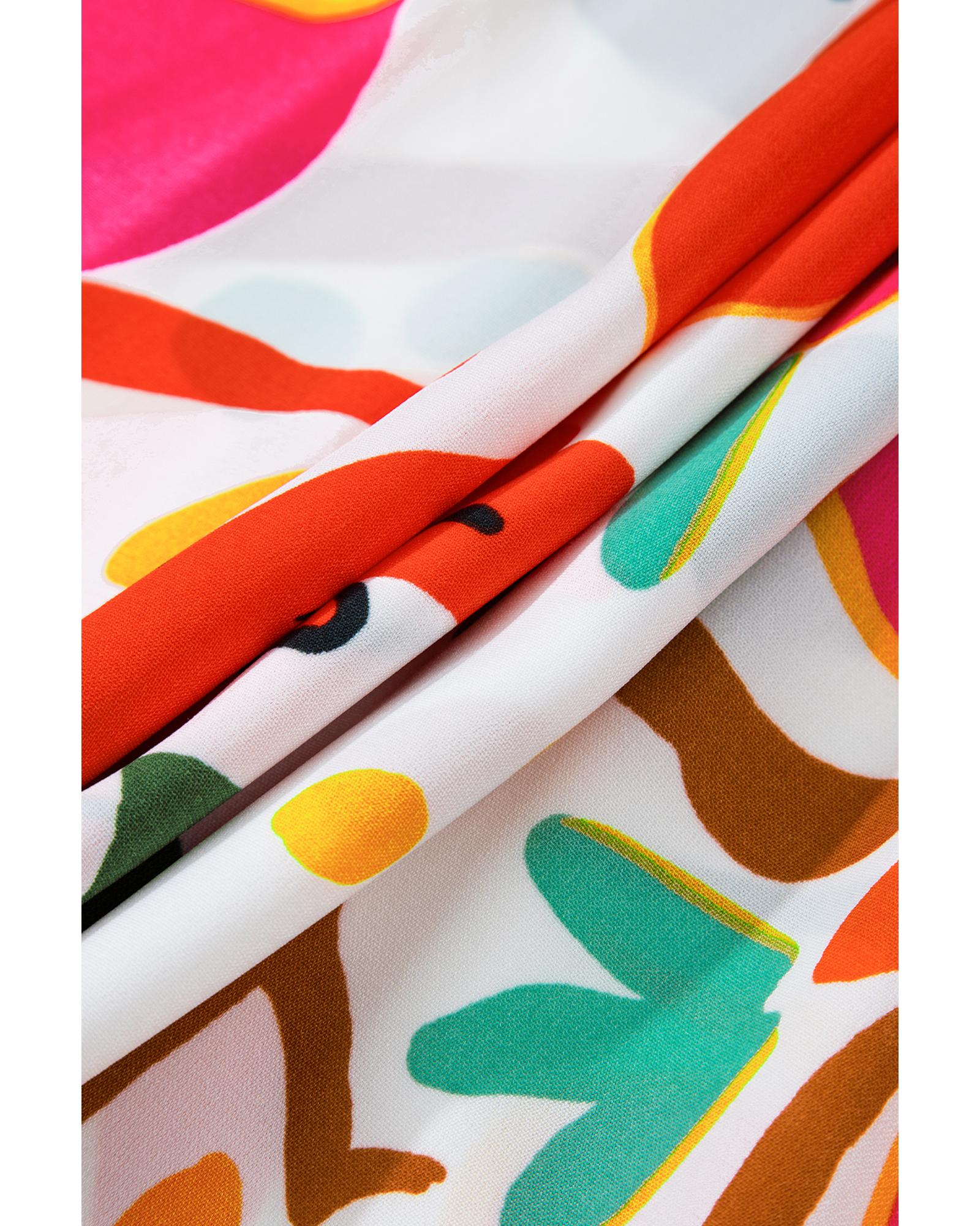 Orange Floral Print Drawstring V Neck Tiered Plus Size Dress - 2X 5