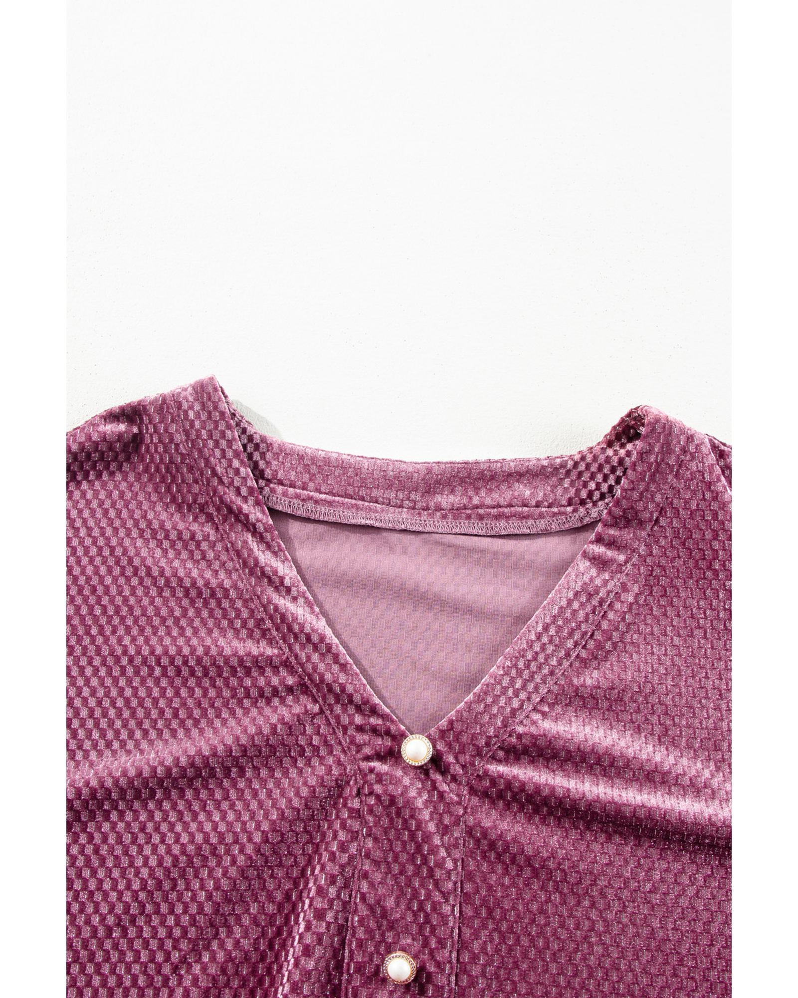Meadow Mauve Plus Size Textured Velvet Tiered Buttons Tiered Dress - 1X 6