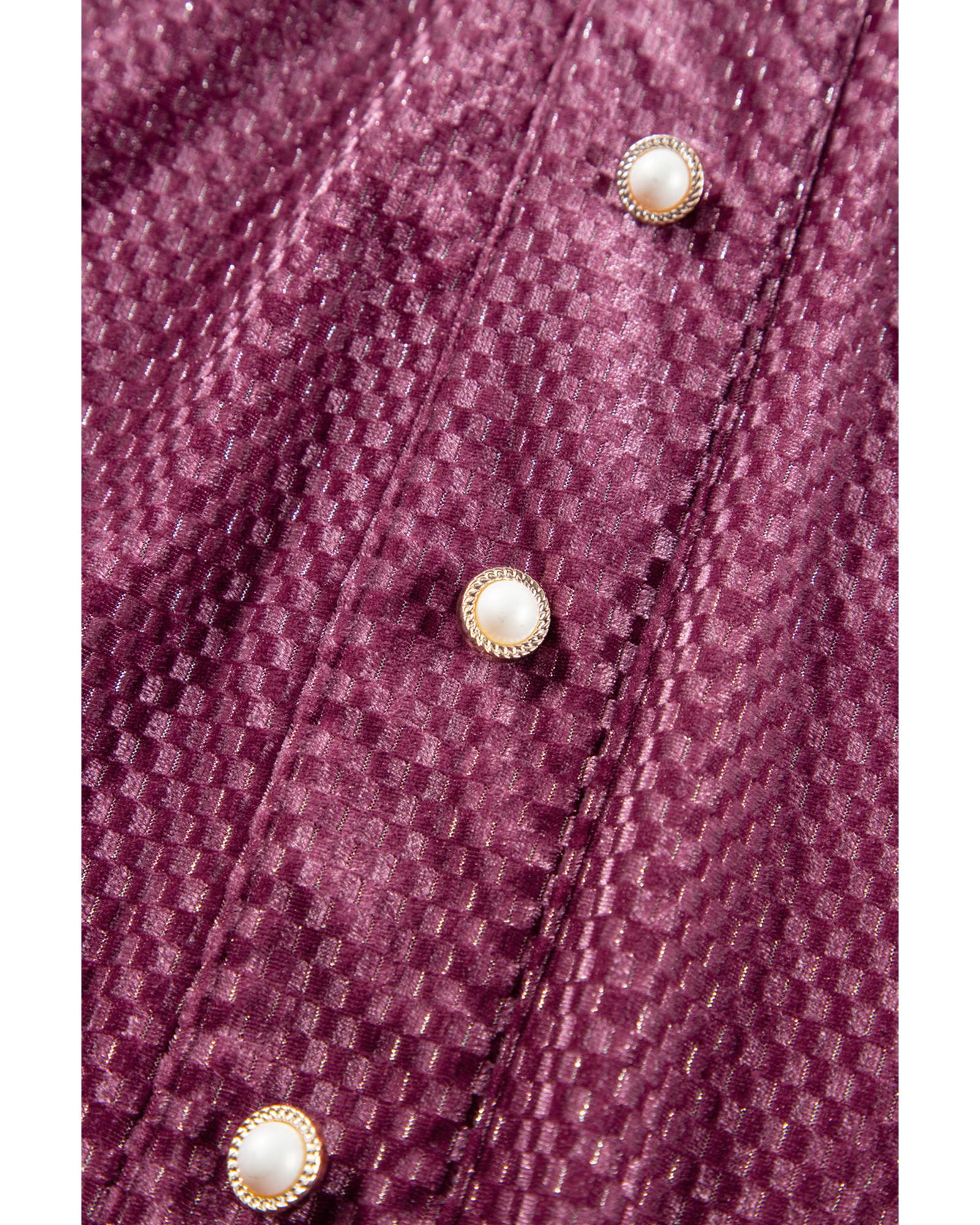 Meadow Mauve Plus Size Textured Velvet Tiered Buttons Tiered Dress - 4X